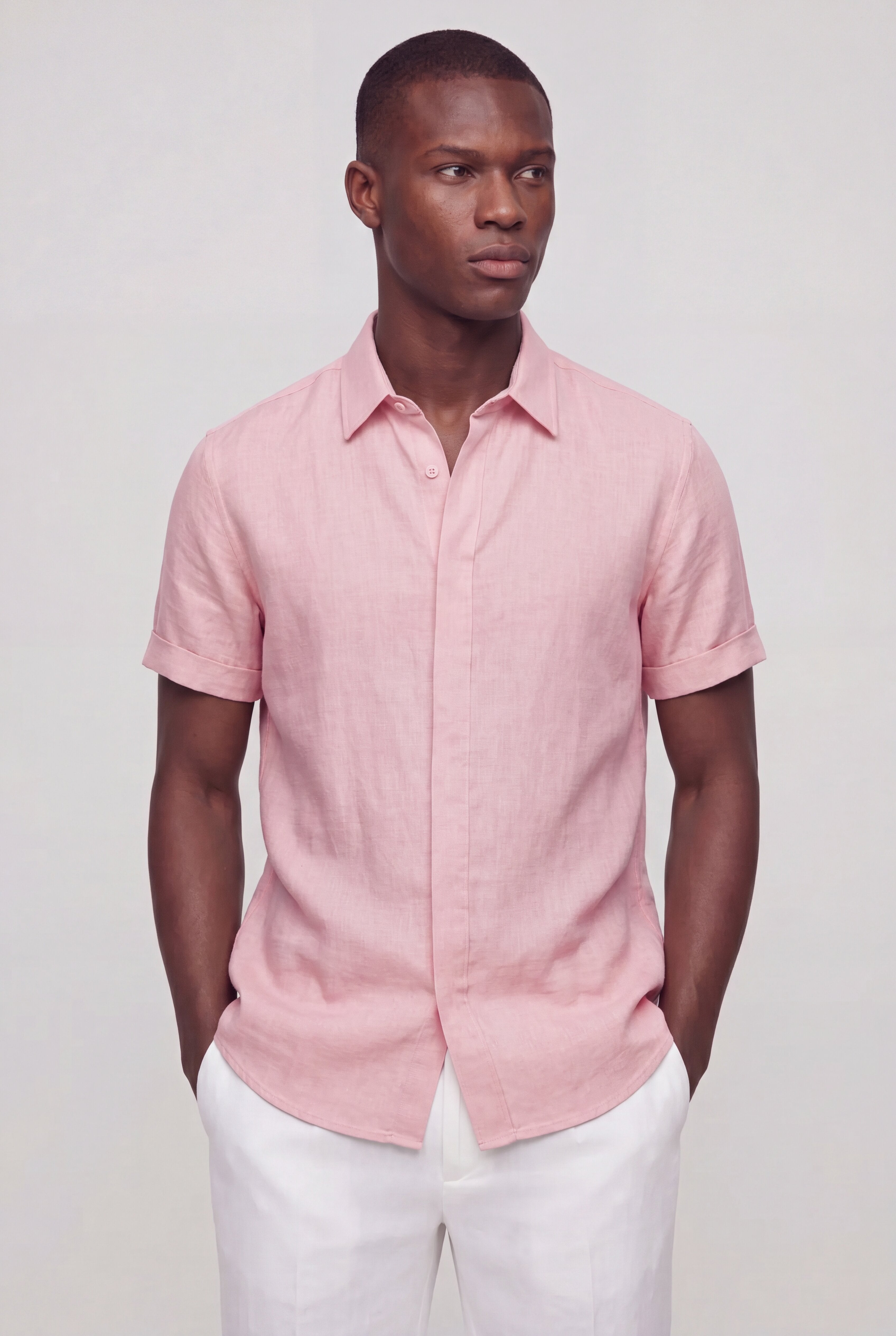 SOLARO LINEN SHORT SLEEVE SHIRT – PINK