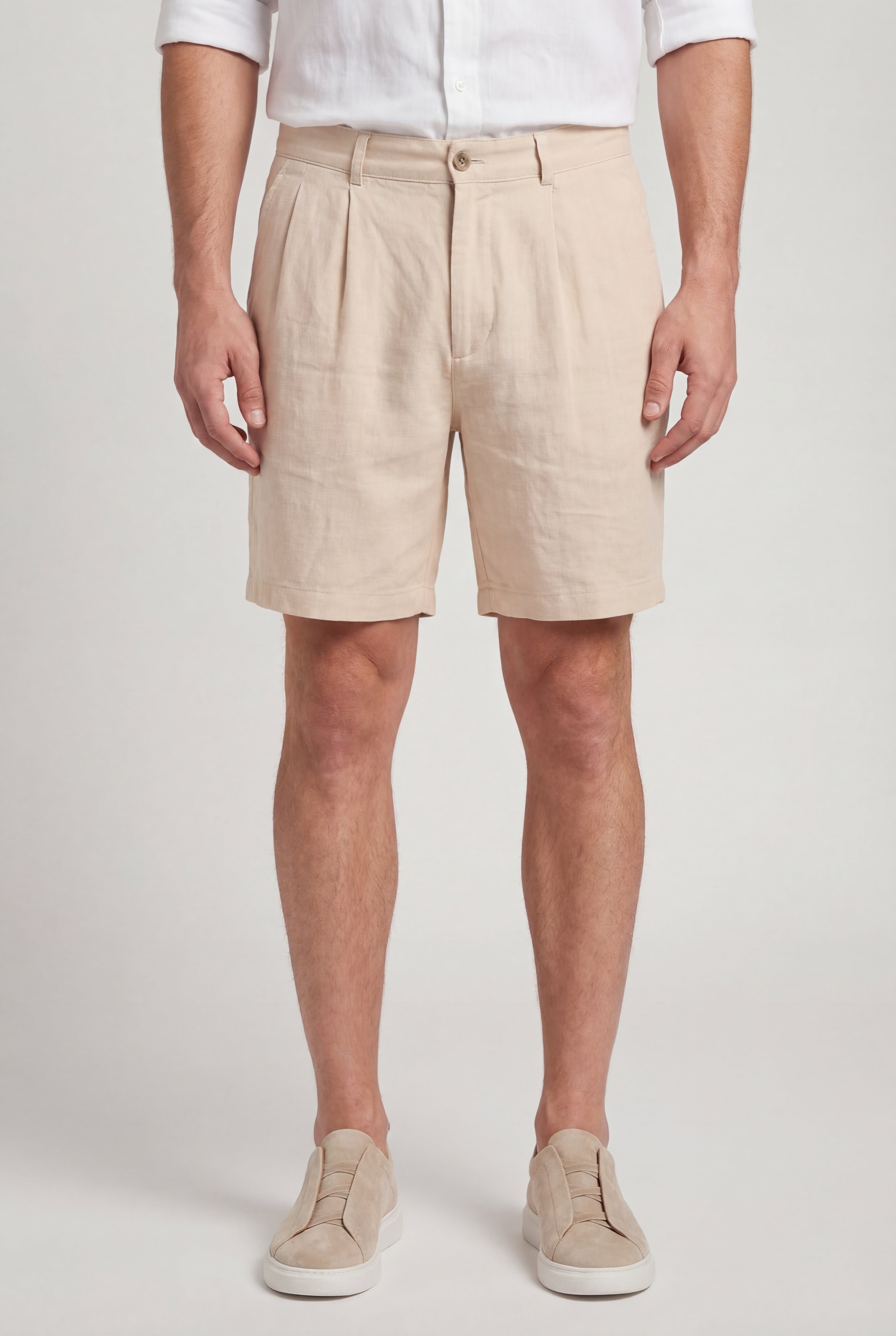 SOLVAREL BUTTON LINEN SHORTS – BEIGE