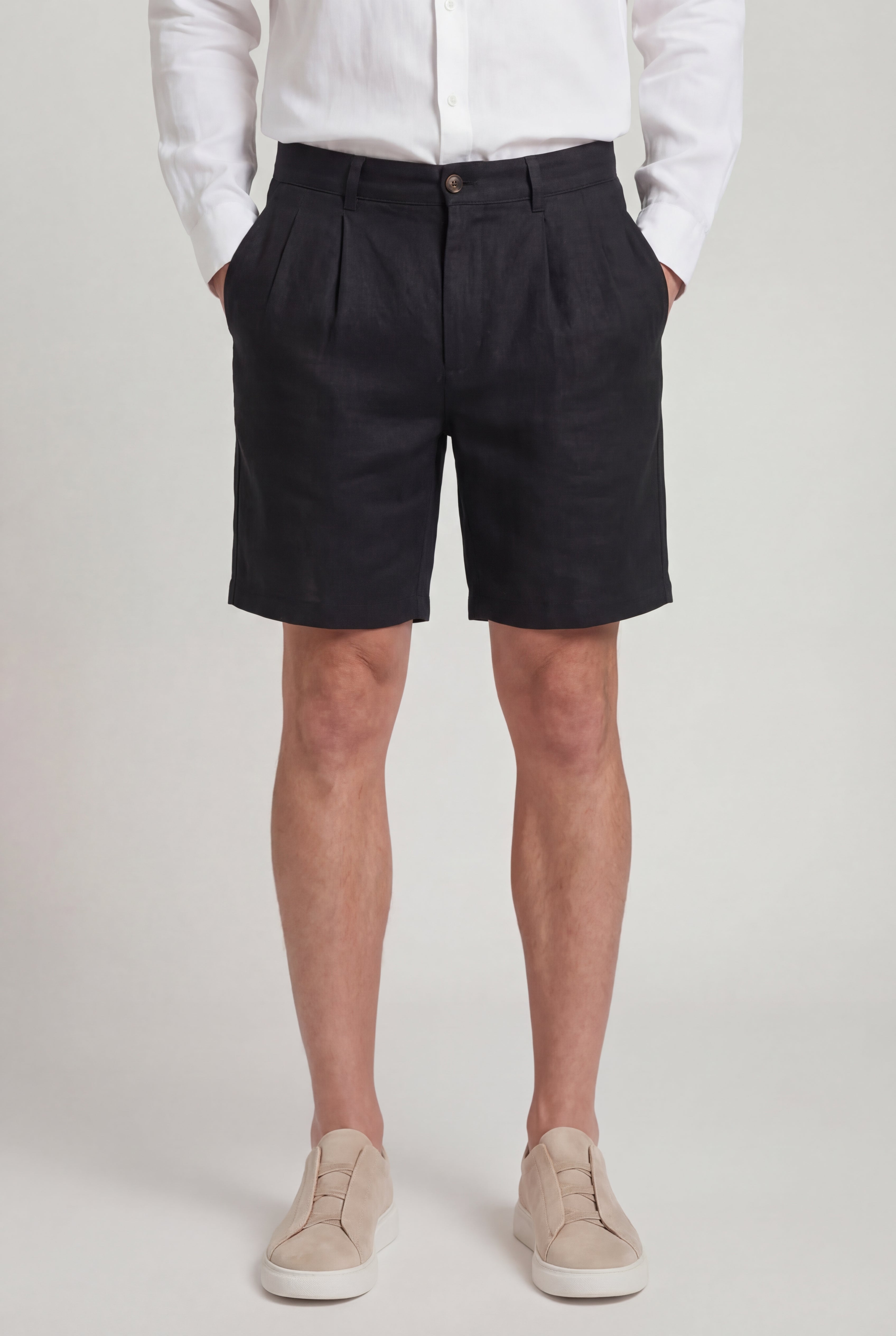 SOLVAREL BUTTON LINEN SHORTS – BLACK
