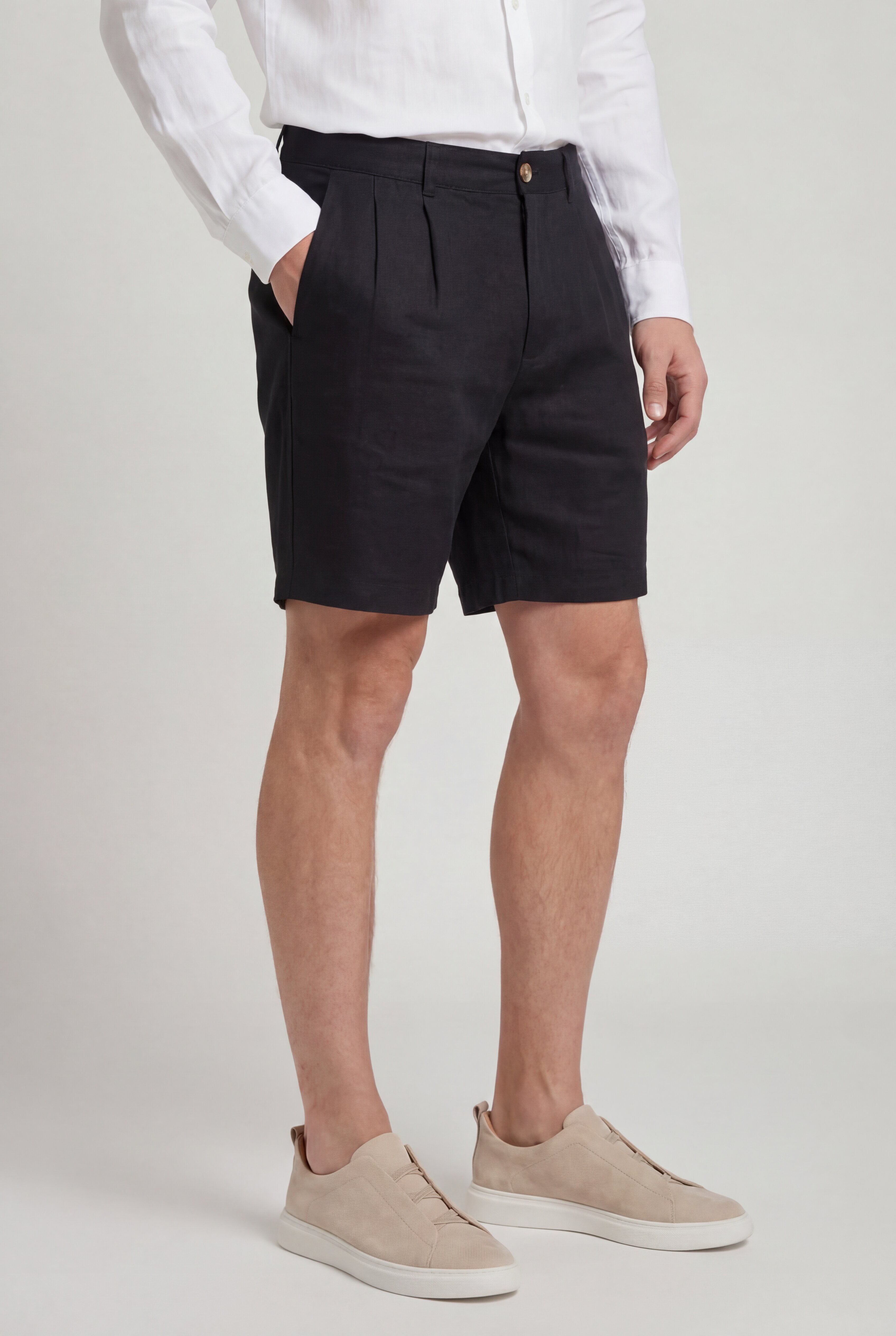 SOLVAREL BUTTON LINEN SHORTS – BLACK