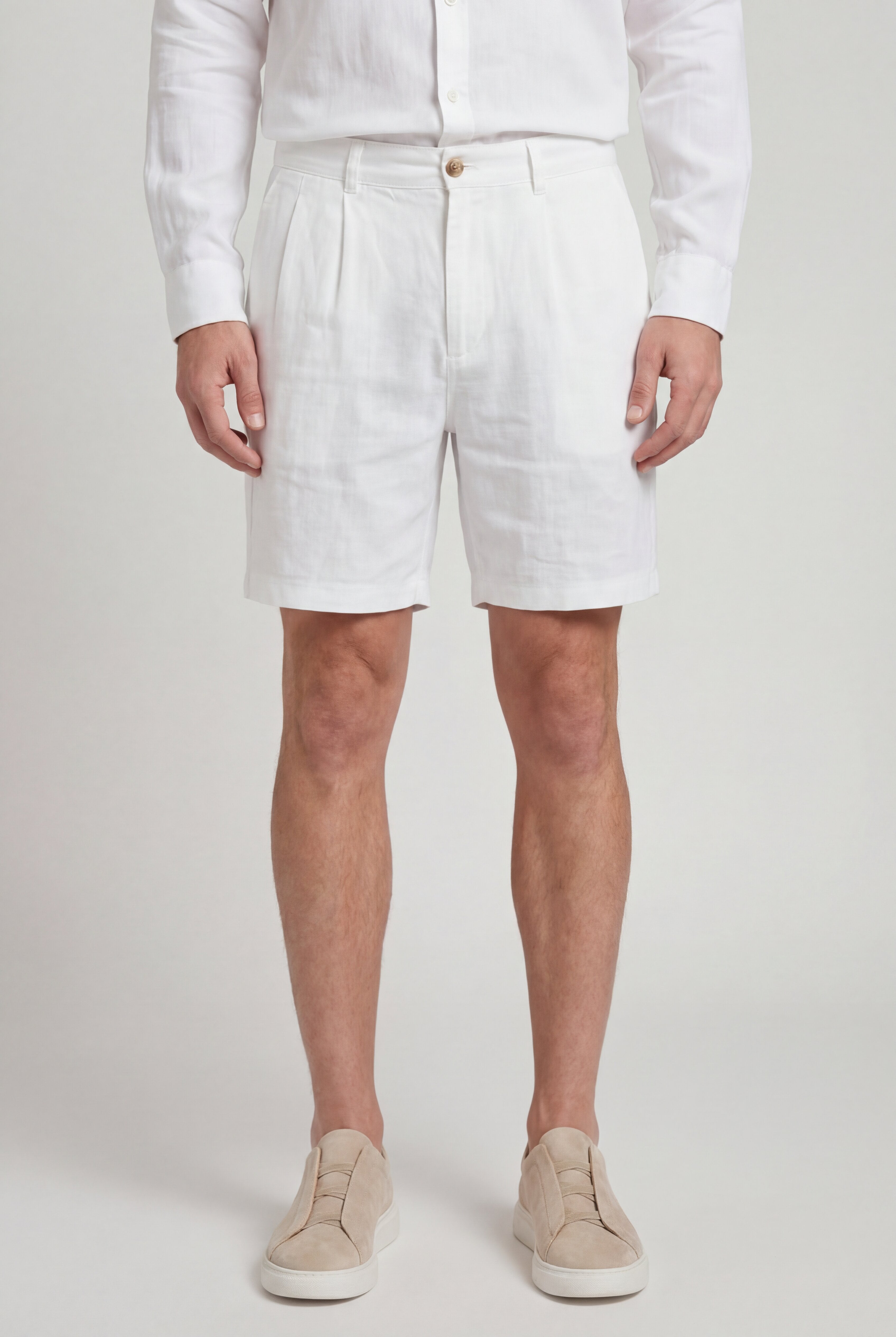 SOLVAREL BUTTON LINEN SHORTS – WHITE