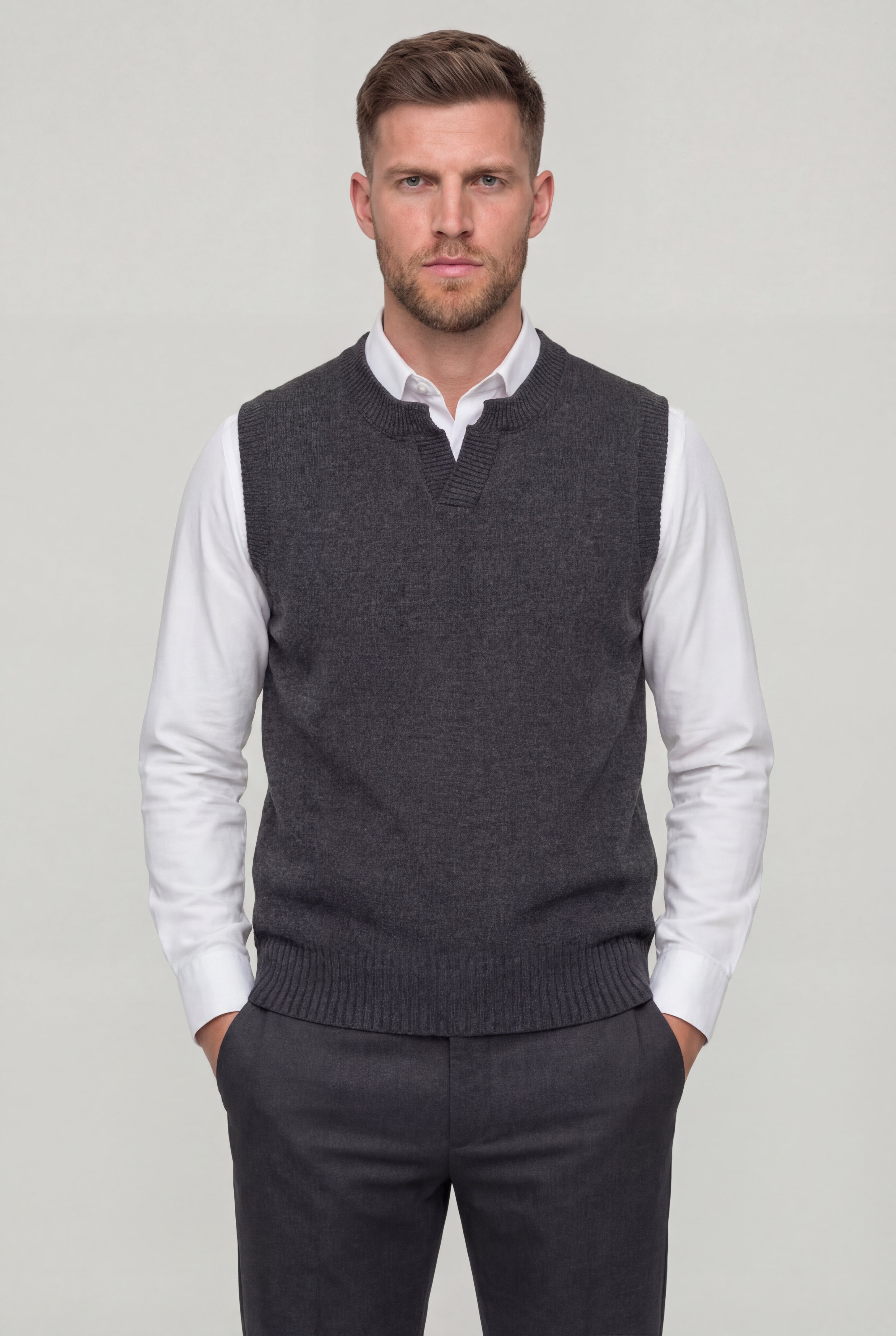 SOLVARO KNIT SWEATER VEST - GRAY