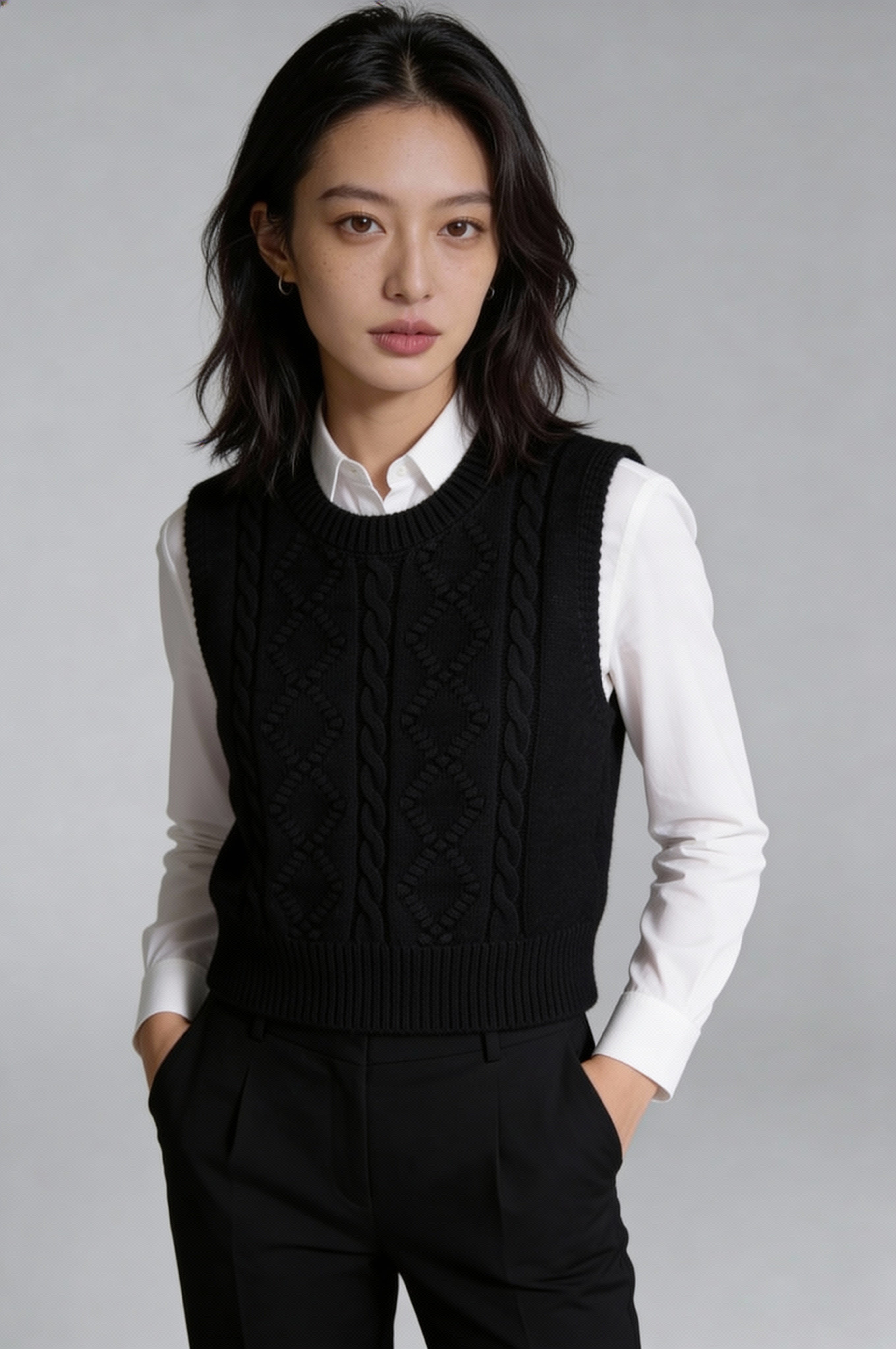 SORENZA CABLE KNIT VEST – BLACK