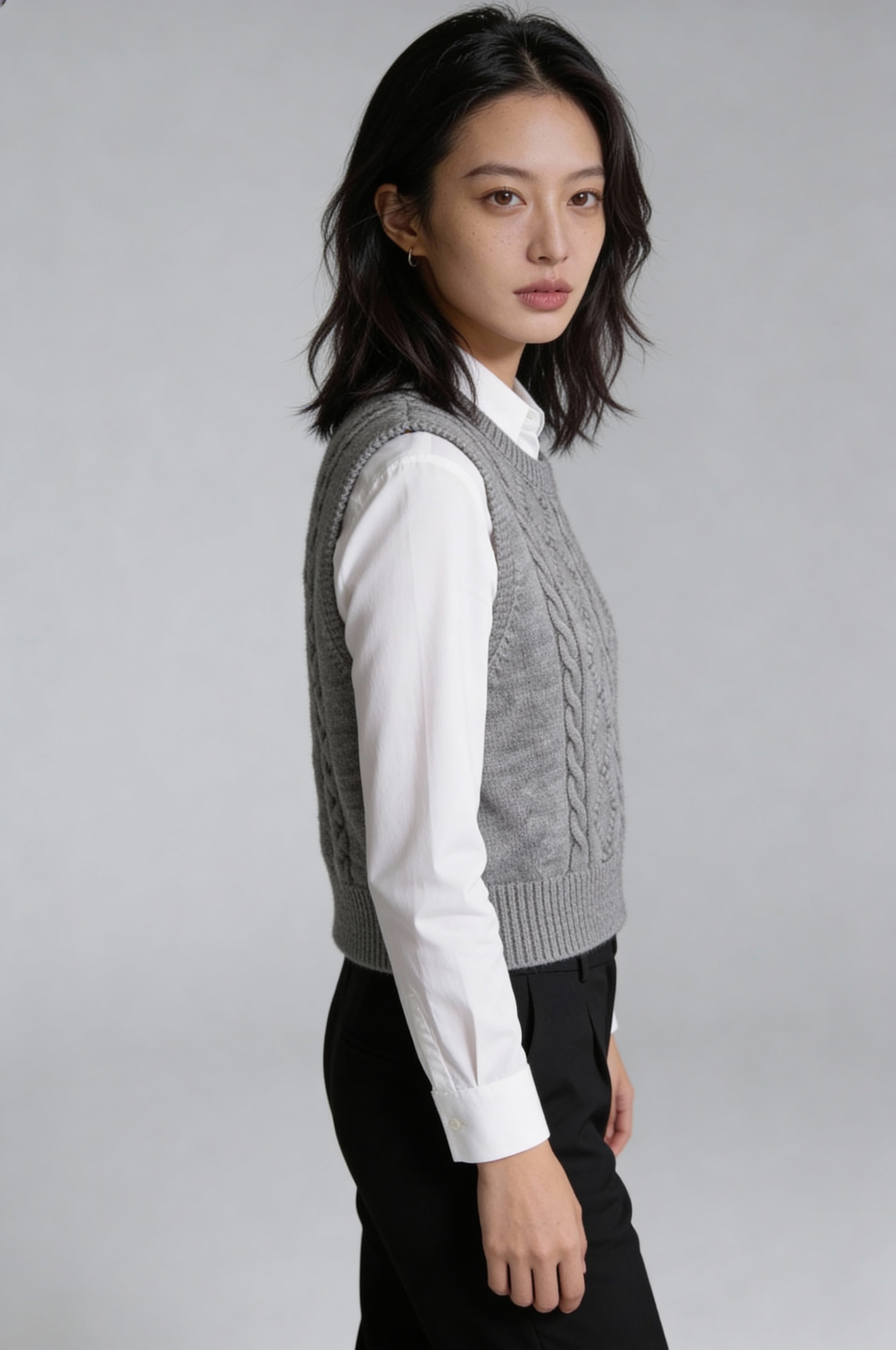 SORENZA CABLE KNIT VEST – GRAY