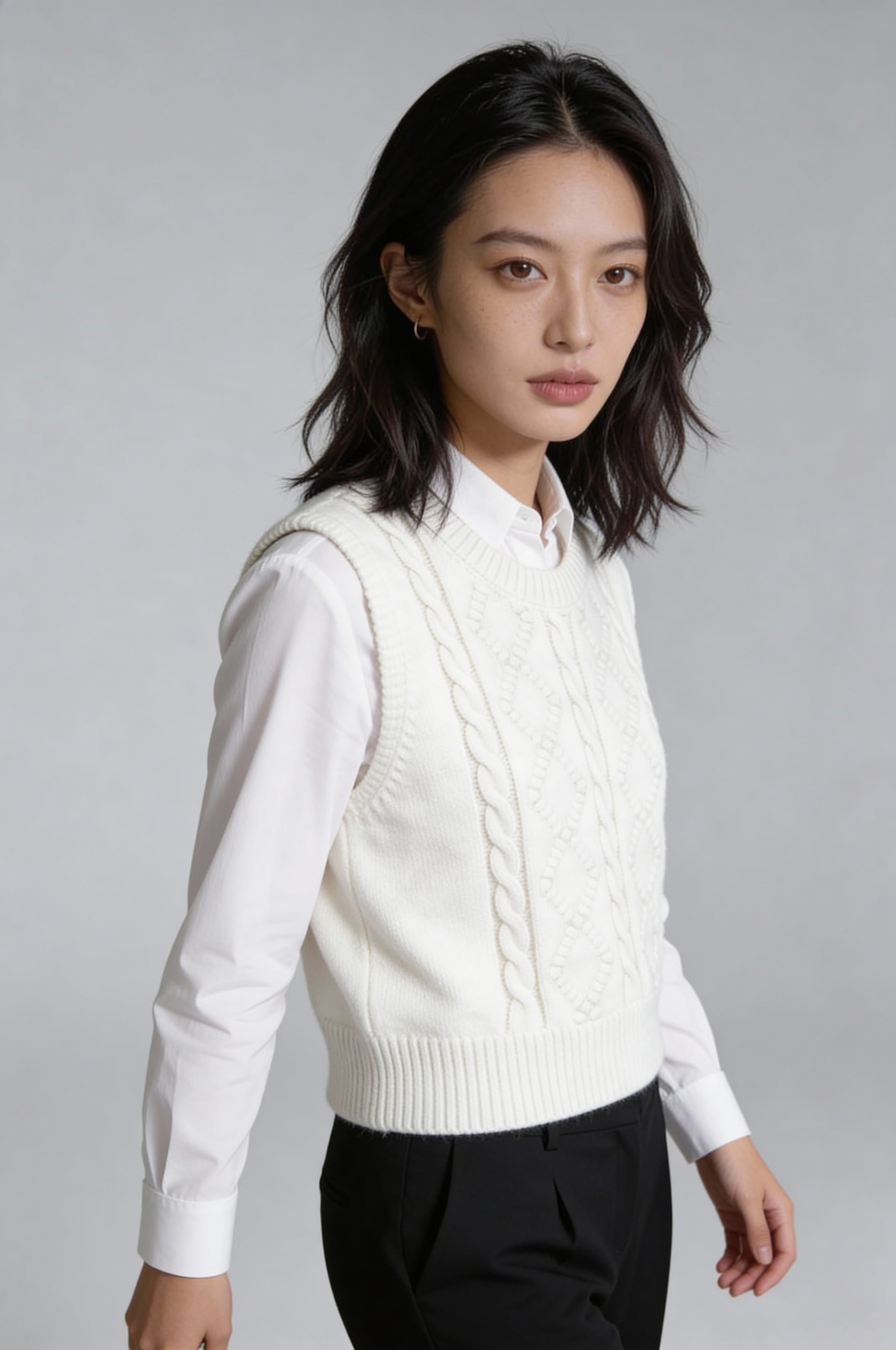 SORENZA CABLE KNIT VEST – WHITE