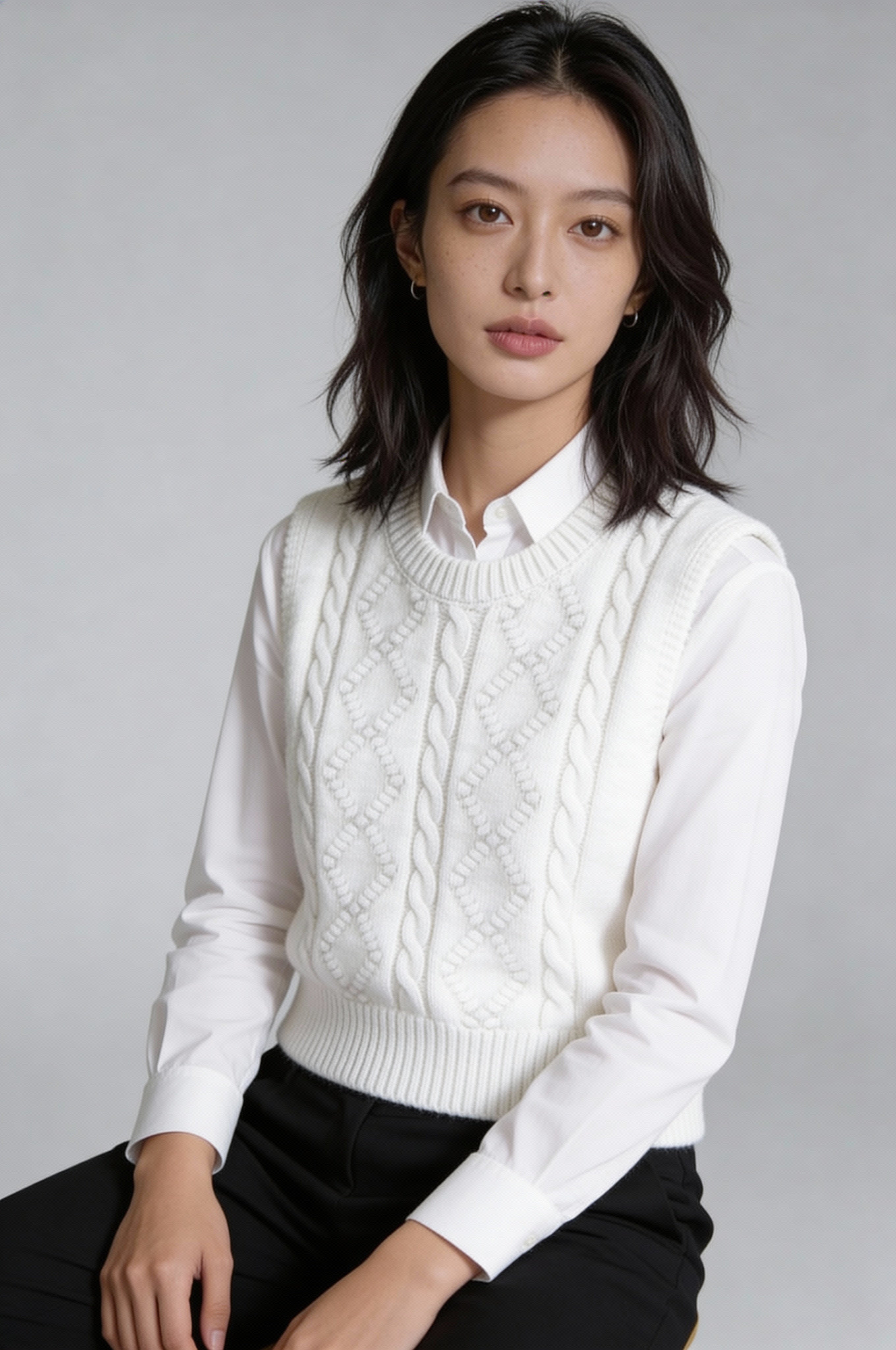 SORENZA CABLE KNIT VEST – WHITE