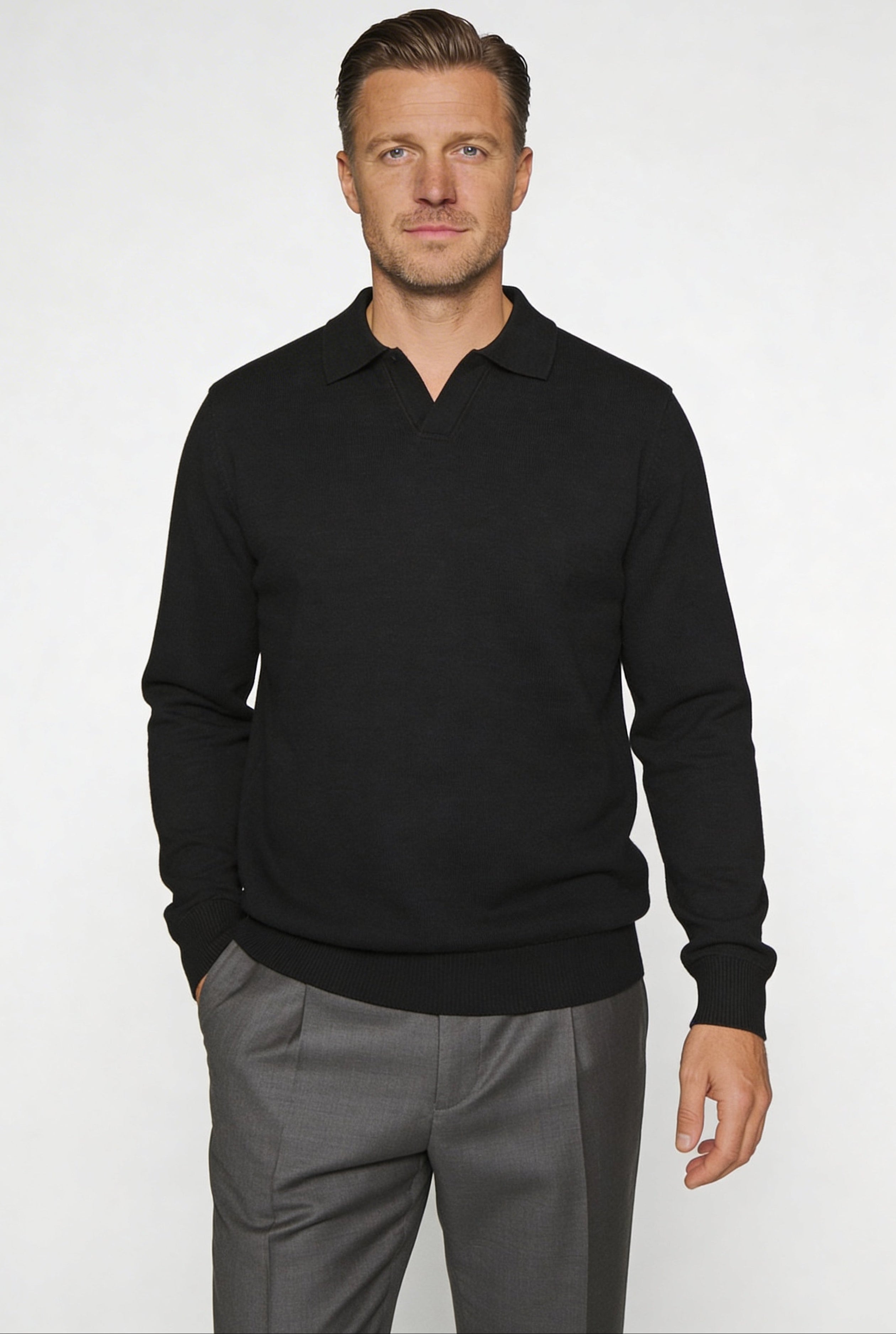 TALREN LONG SLEEVE POLO SHIRT – BLACK