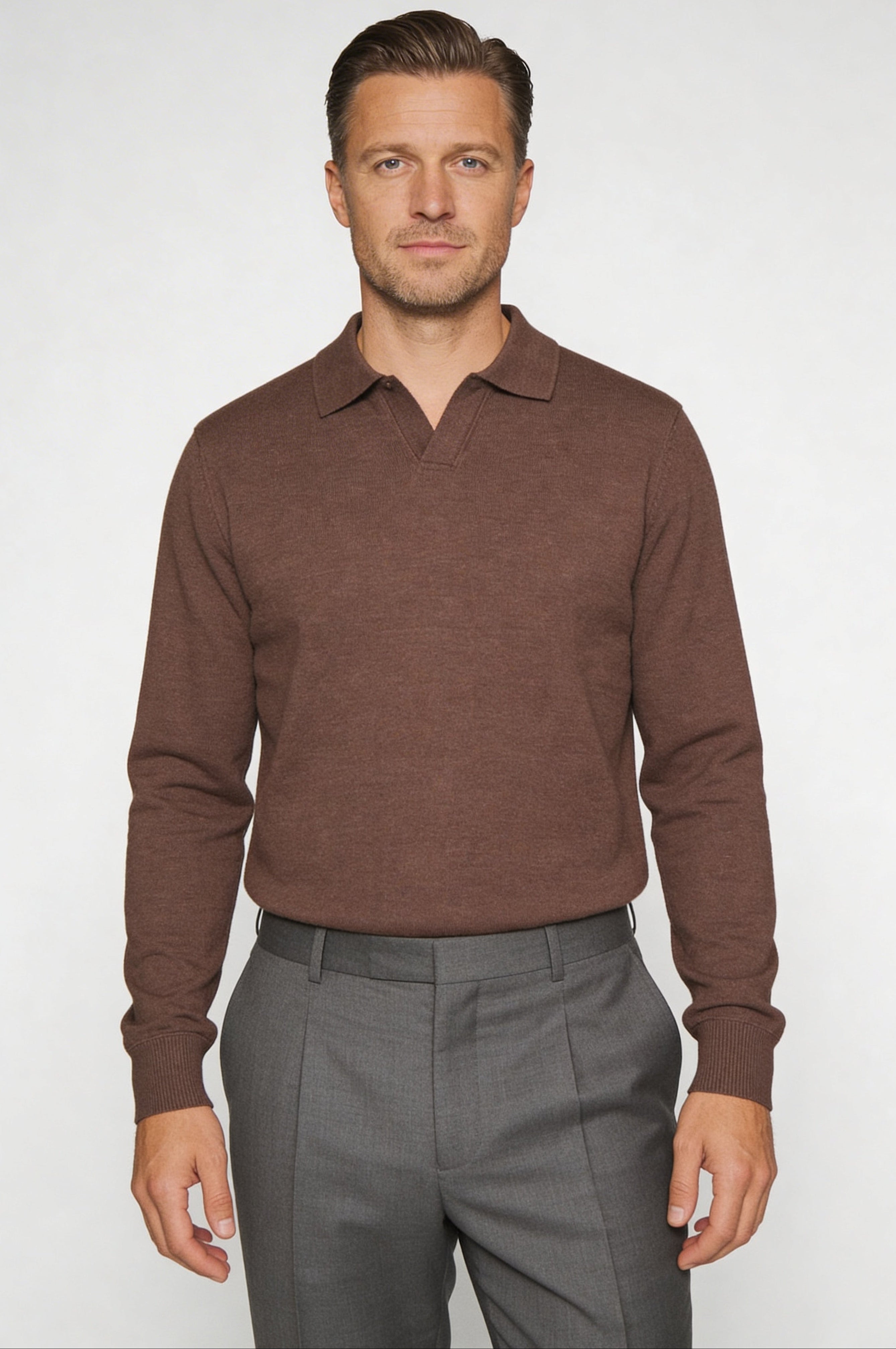 TALREN LONG SLEEVE POLO SHIRT – LIGHT COFFEE