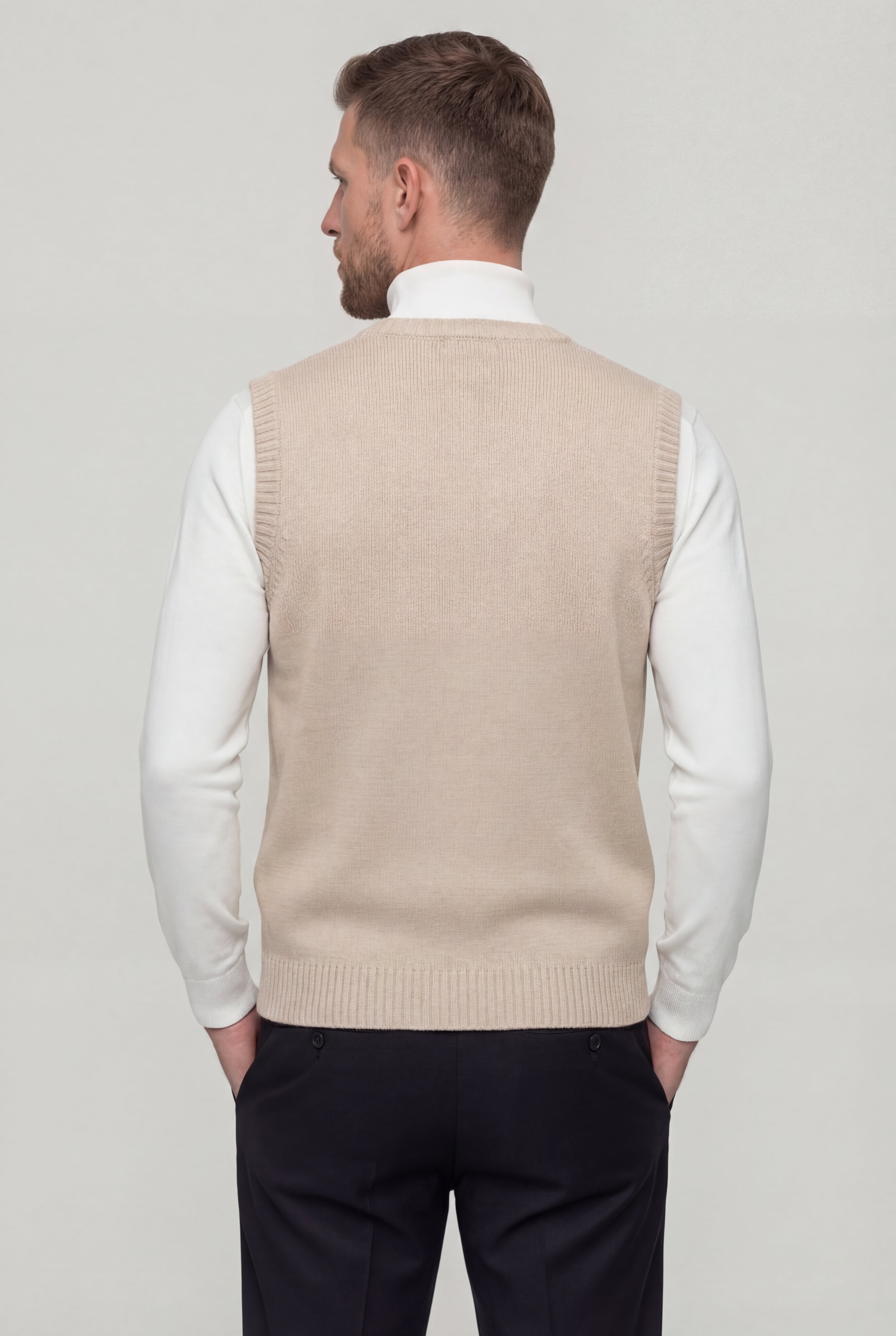 TAVERO WOOL KNIT V-NECK VEST – KHAKI
