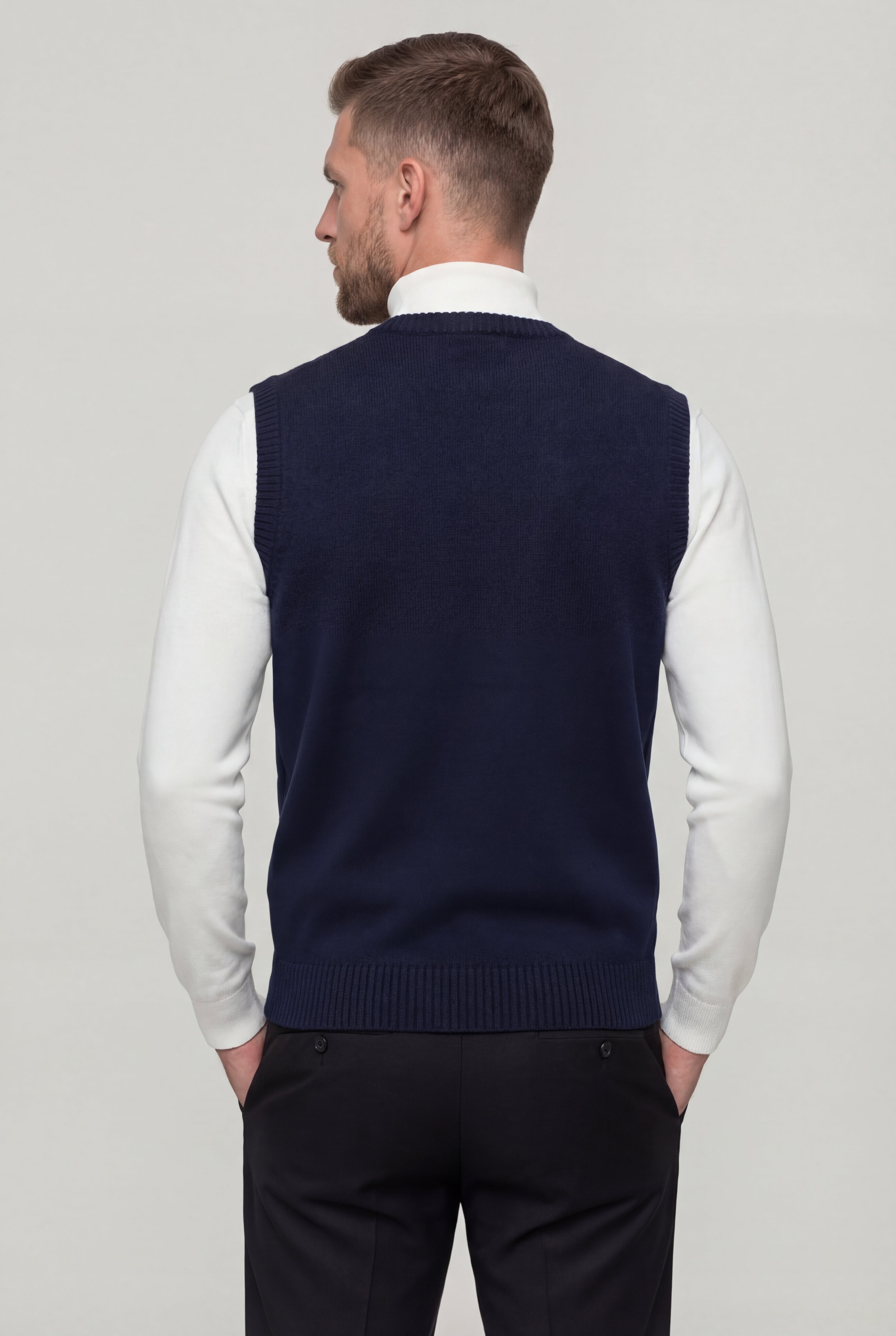 TAVERO WOOL KNIT V-NECK VEST – NAVY