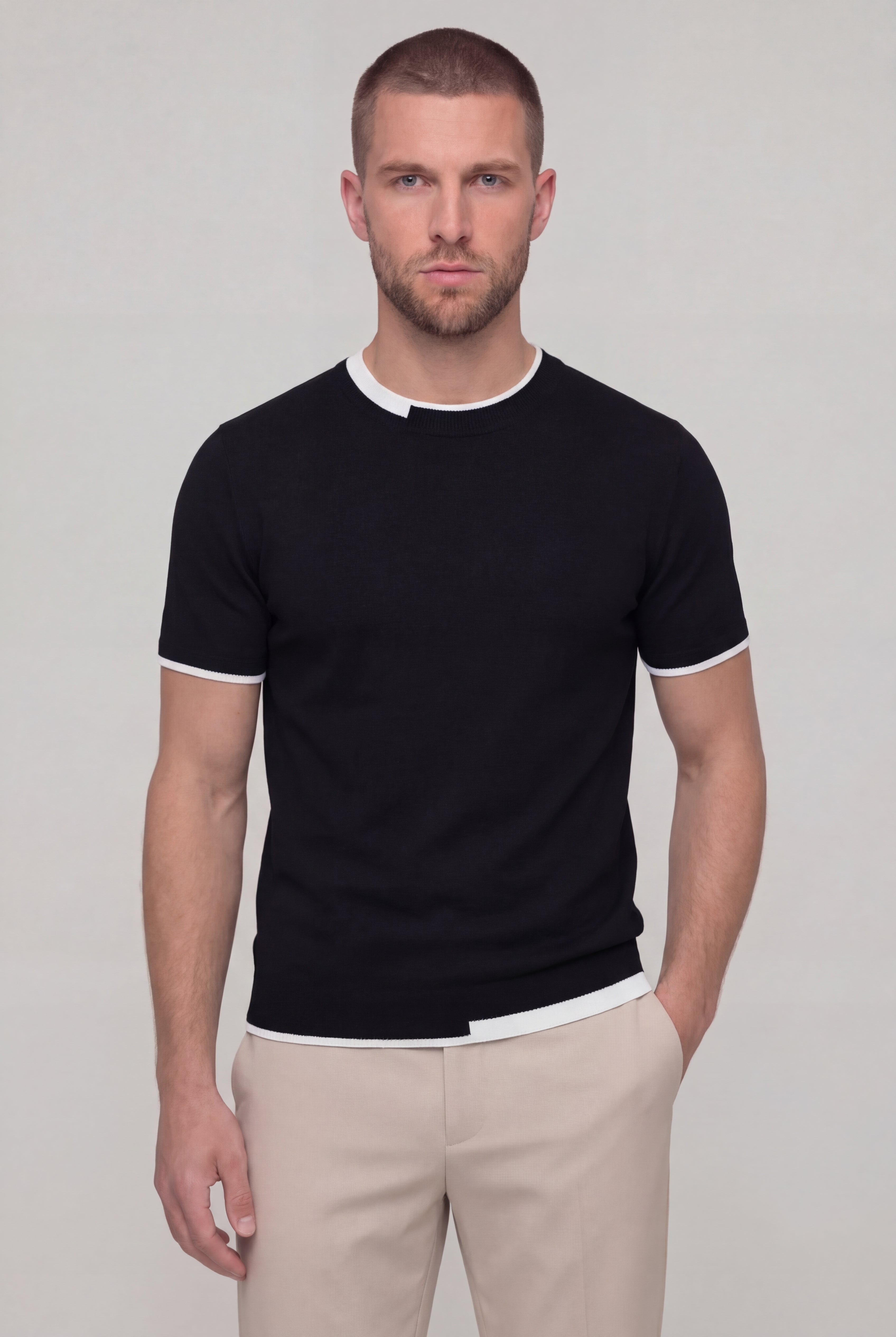 TREVANO CONTRAST TRIM T-SHIRT – BLACK