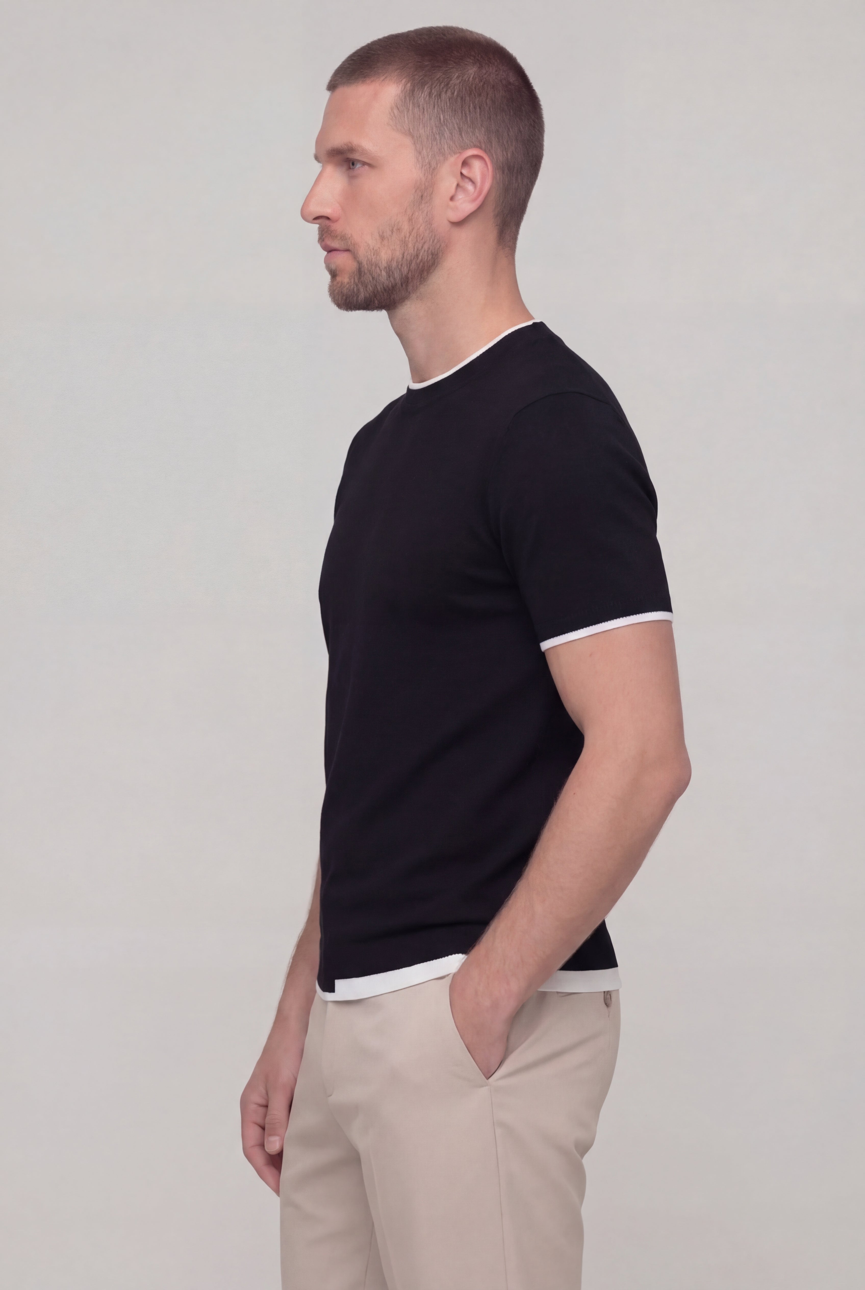 TREVANO CONTRAST TRIM T-SHIRT – BLACK