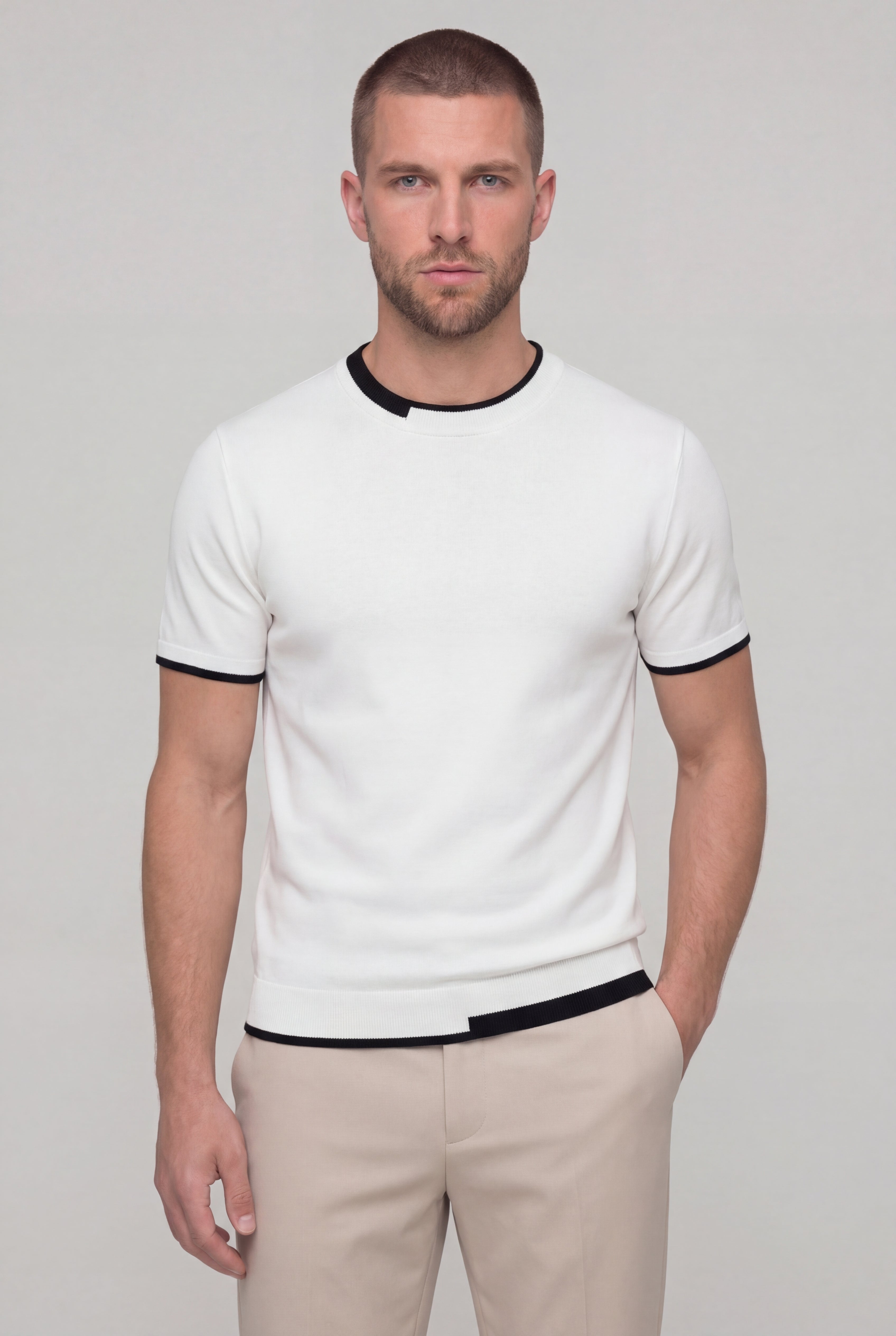 TREVANO CONTRAST TRIM T-SHIRT – WHITE
