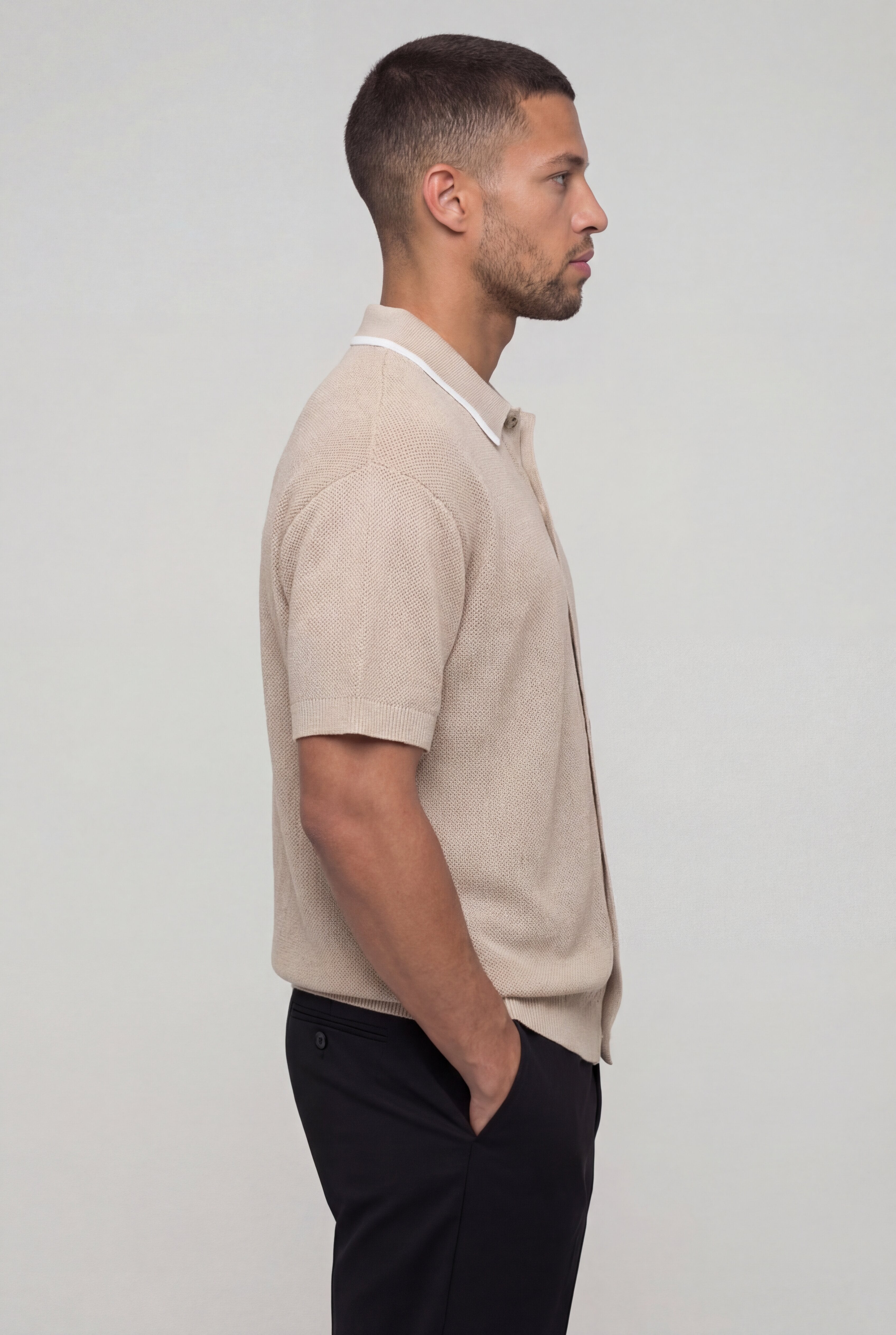 TREVIO TEXTURED POLO SHIRT – BEIGE