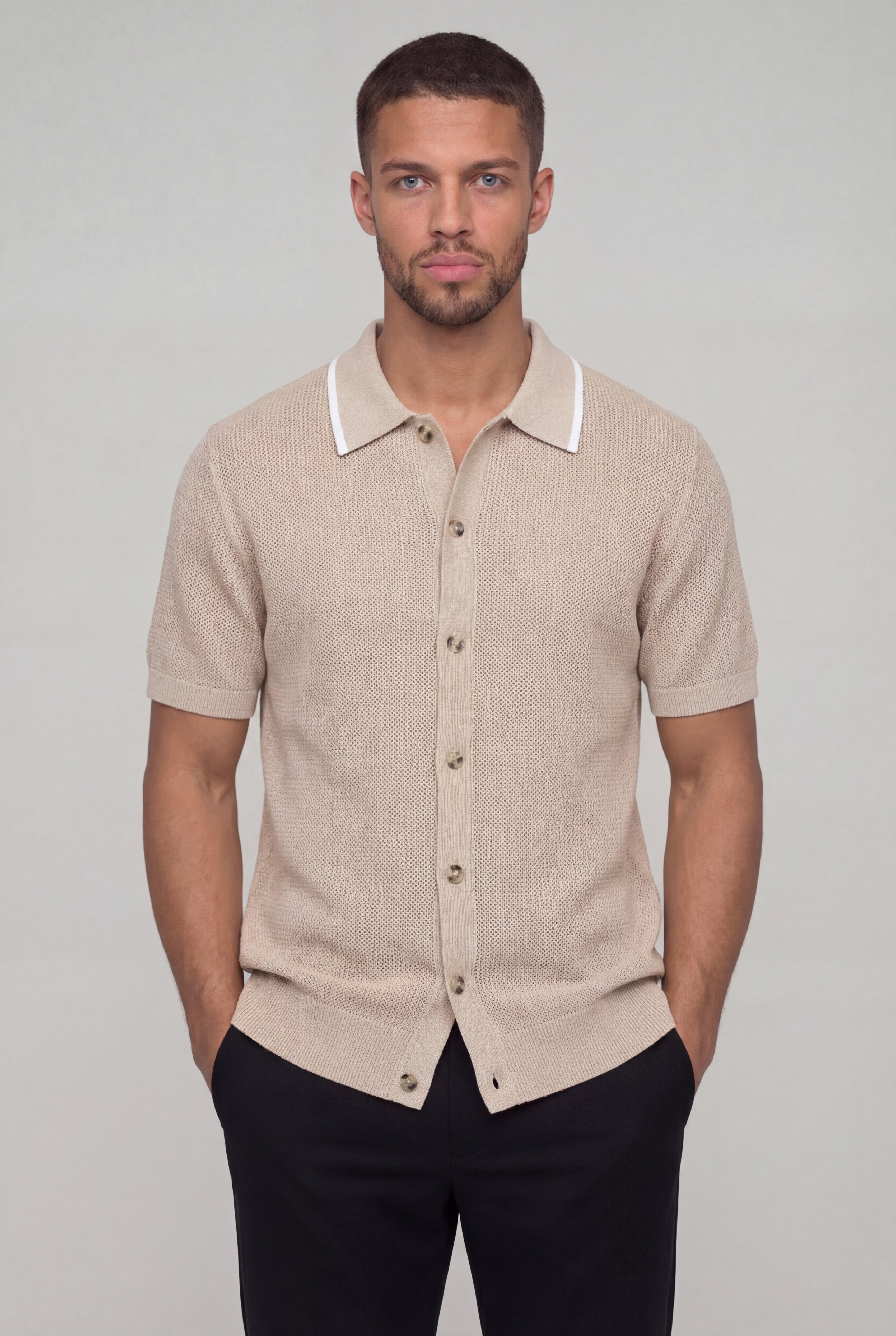 TREVIO TEXTURED POLO SHIRT – BEIGE