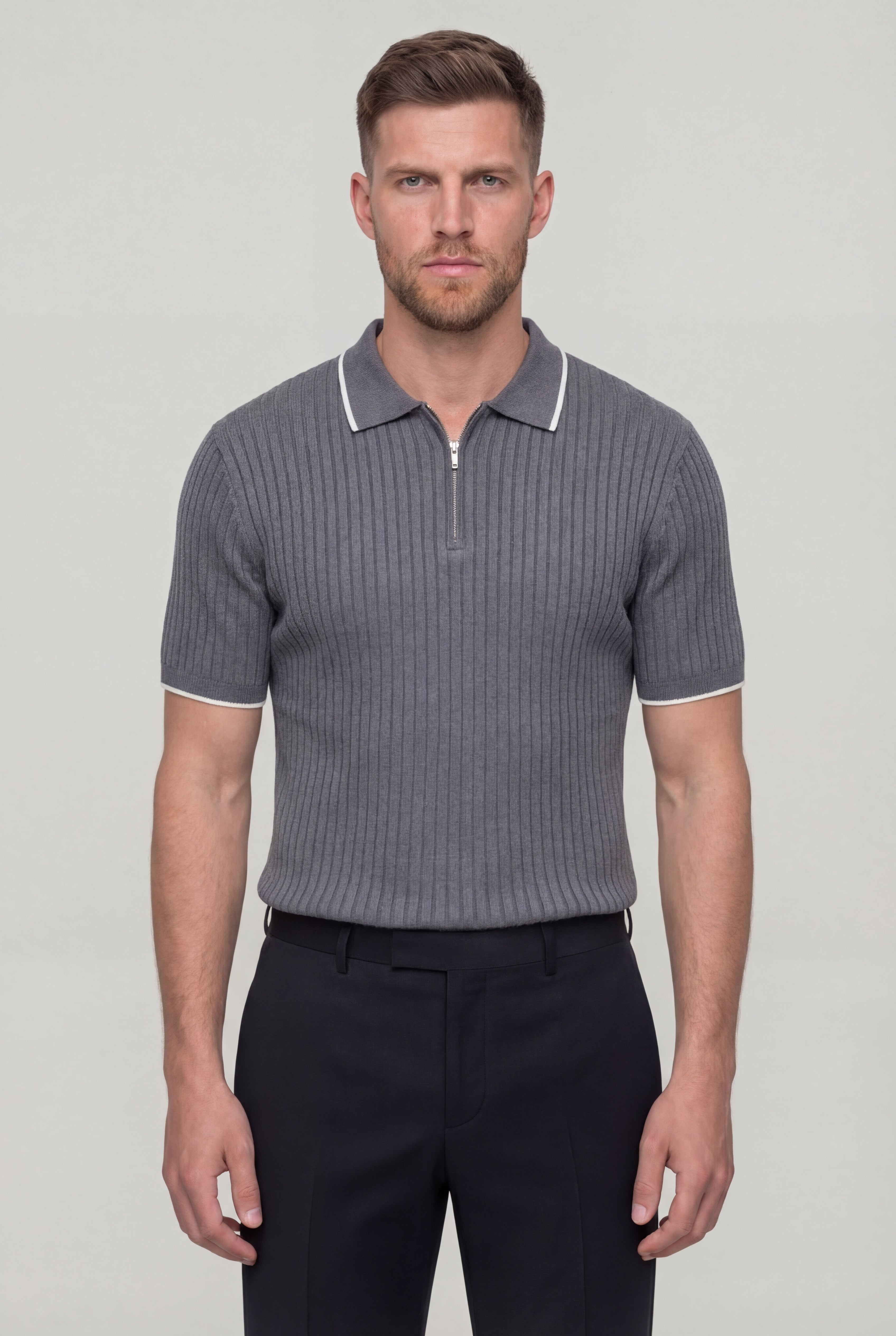 TYVORIN ZIP POLO SHIRT – GRAY