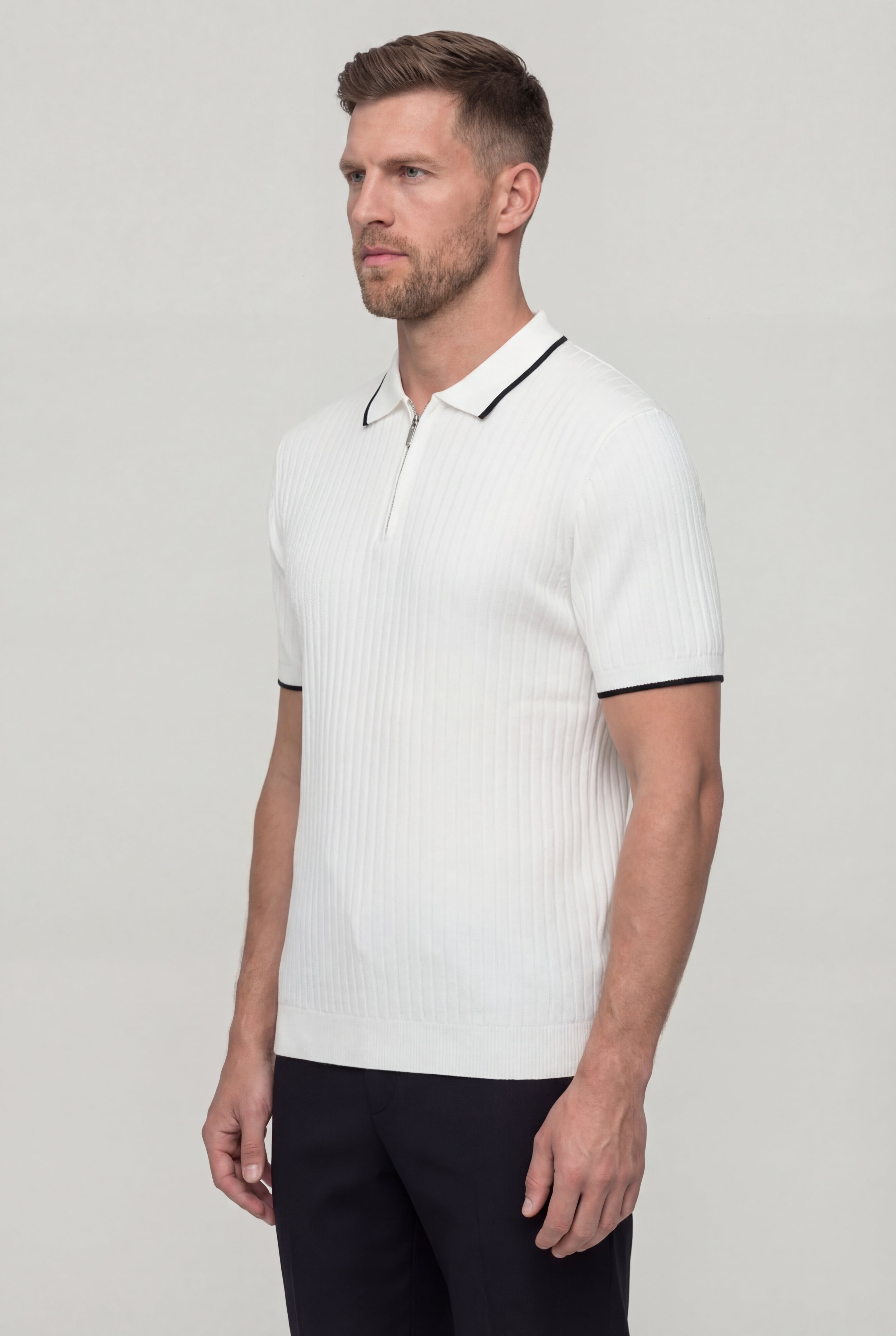 TYVORIN ZIP POLO SHIRT – WHITE