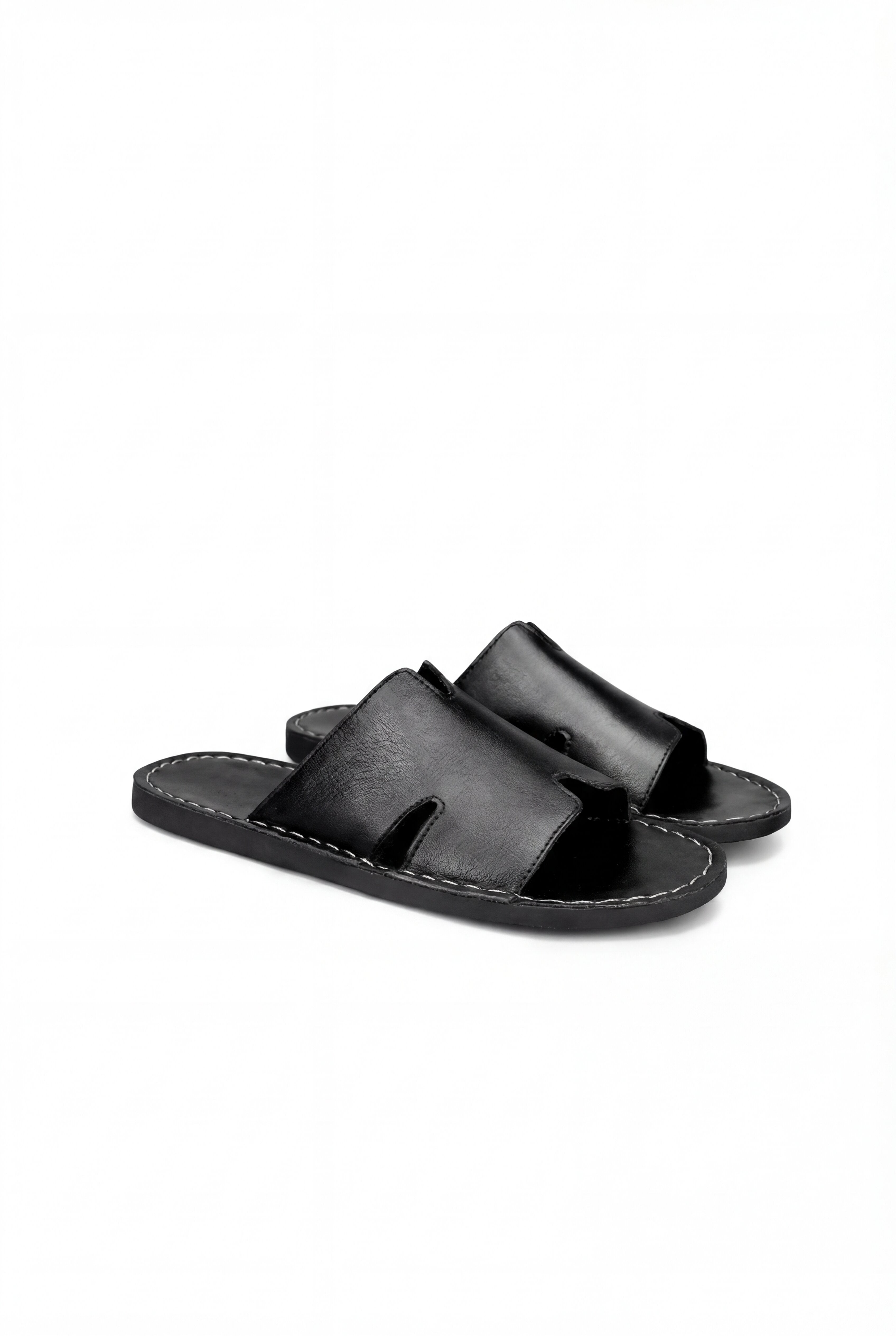 VALENO LEATHER SLIDE SANDALS – BLACK