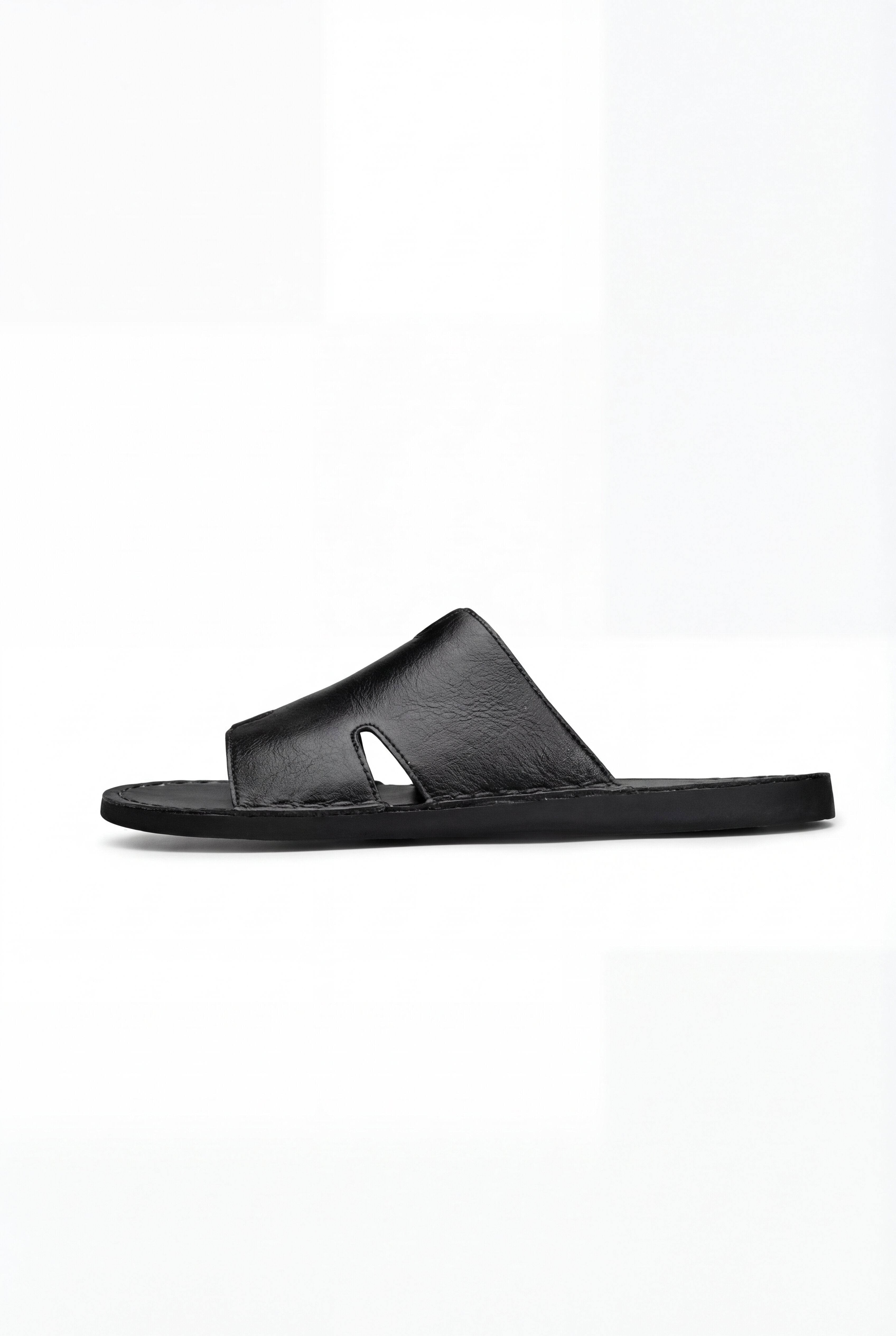 VALENO LEATHER SLIDE SANDALS – BLACK