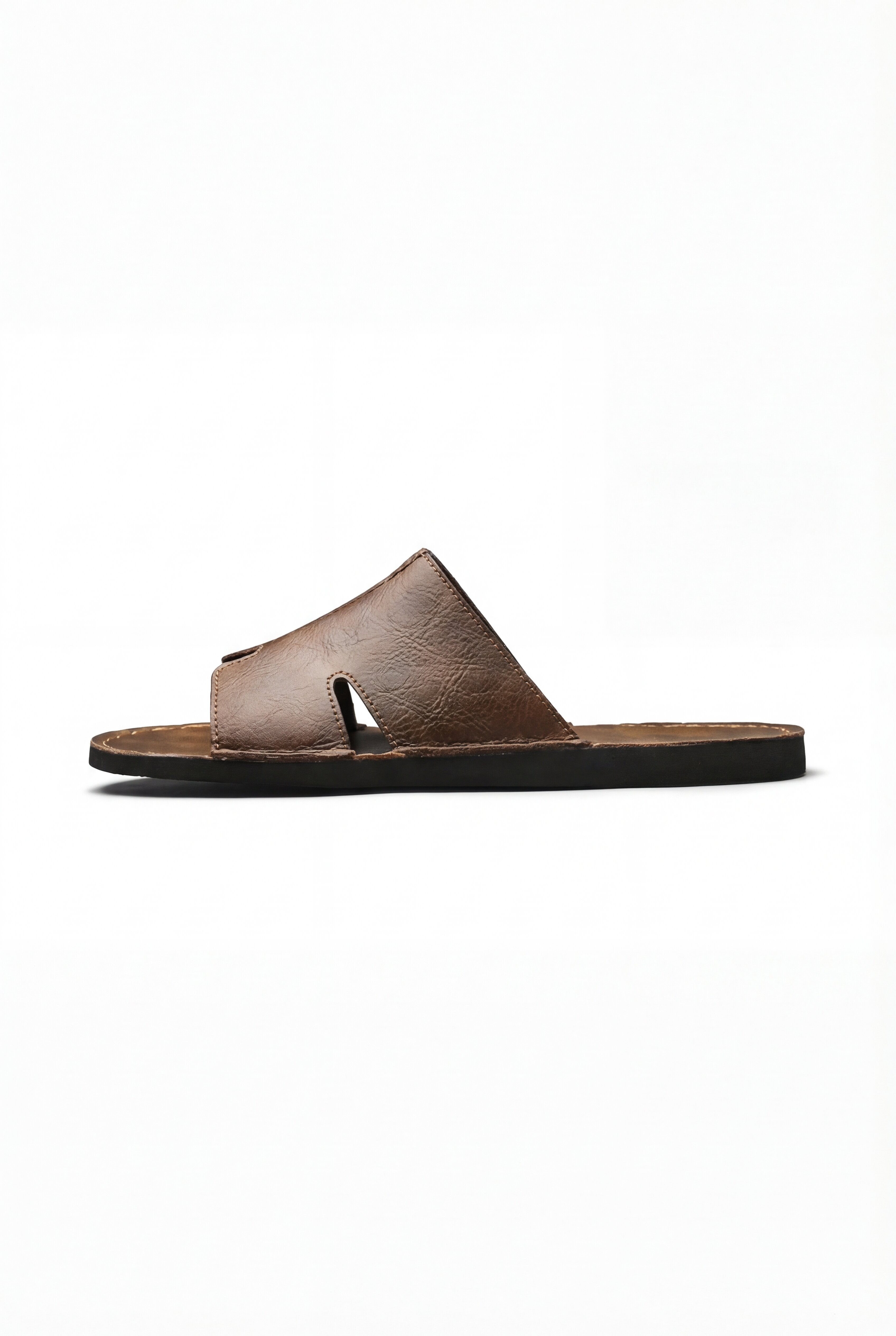 VALENO LEATHER SLIDE SANDALS – BROWN