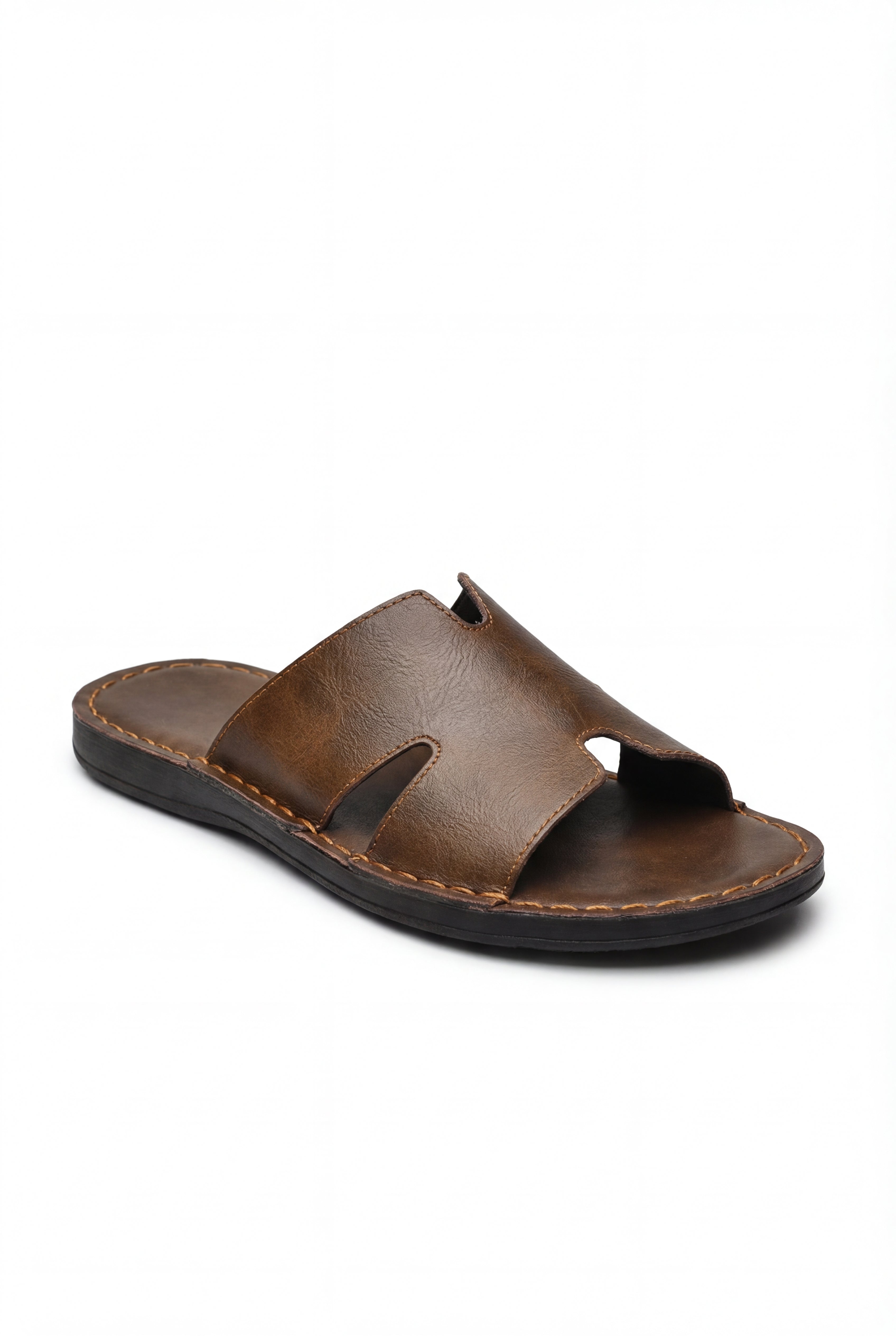 VALENO LEATHER SLIDE SANDALS – BROWN