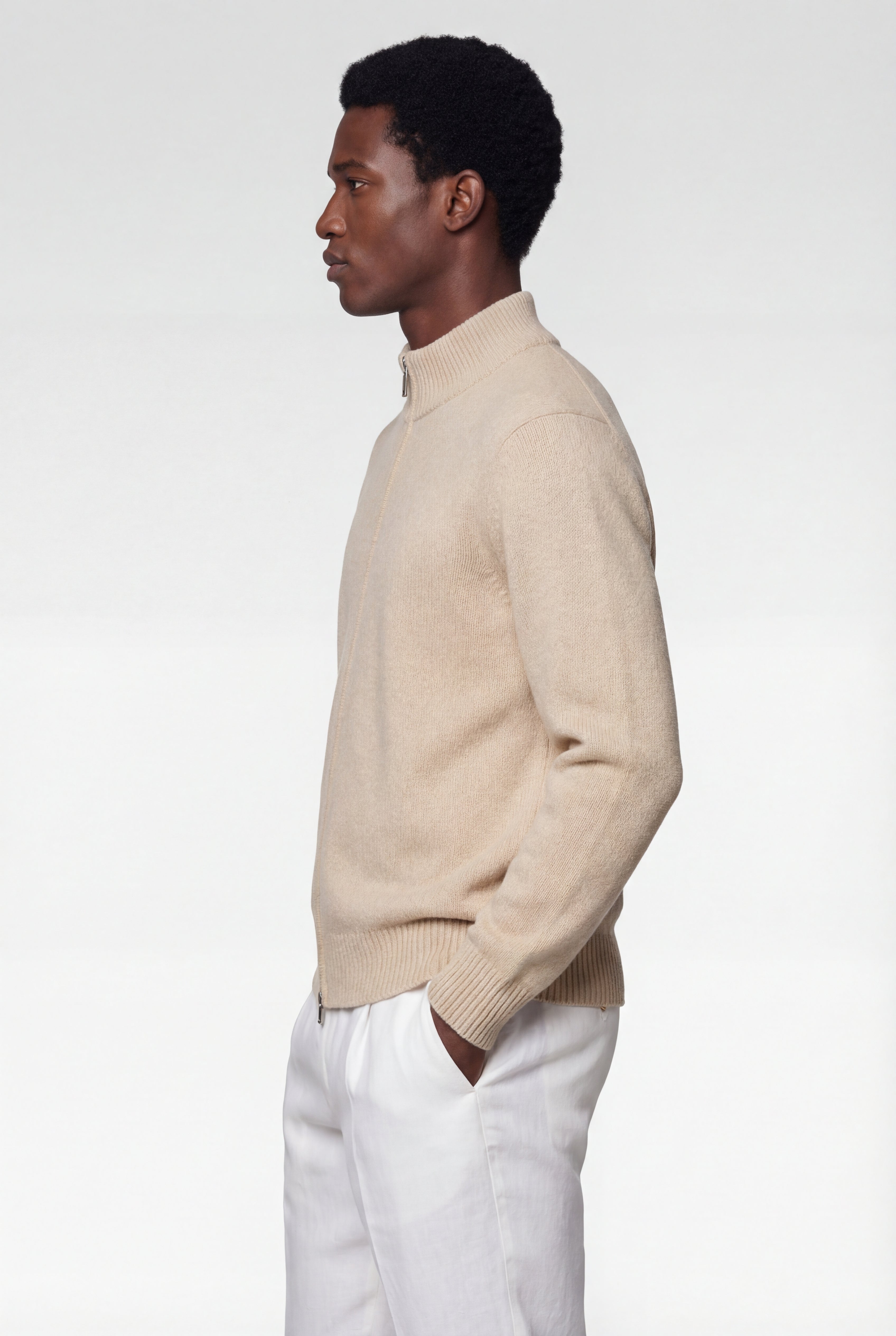 VALERNO ZIP CARDIGAN – BEIGE