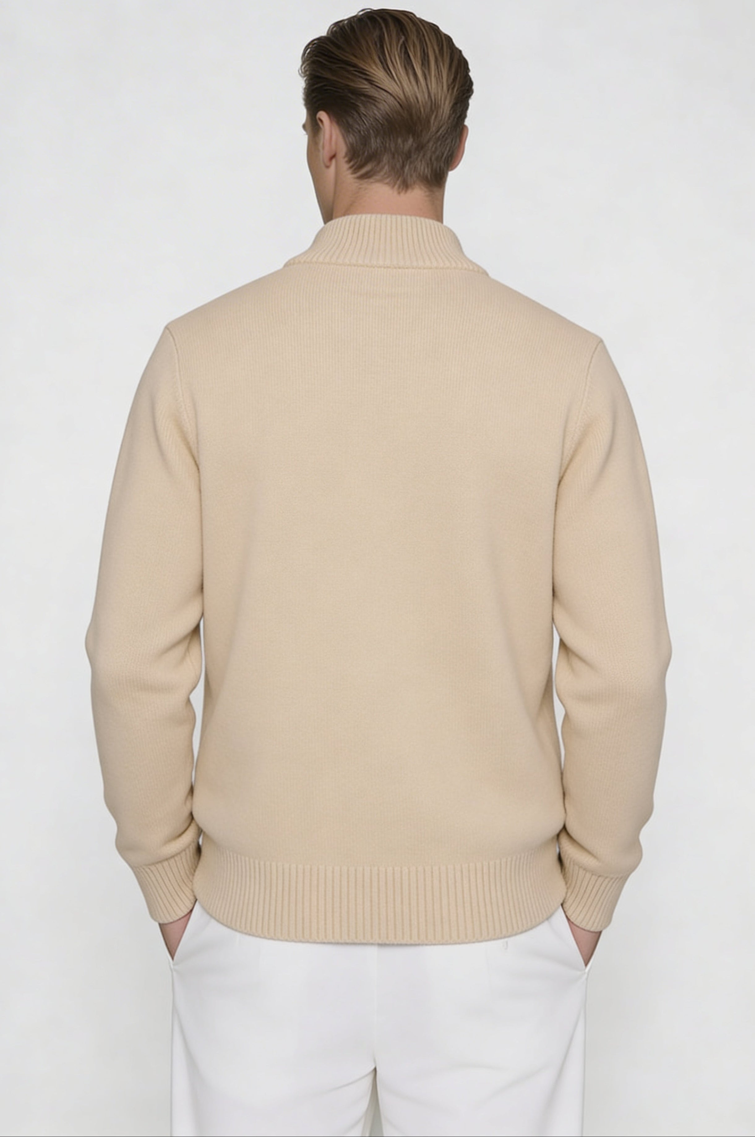 VALERNO ZIP CARDIGAN – BEIGE