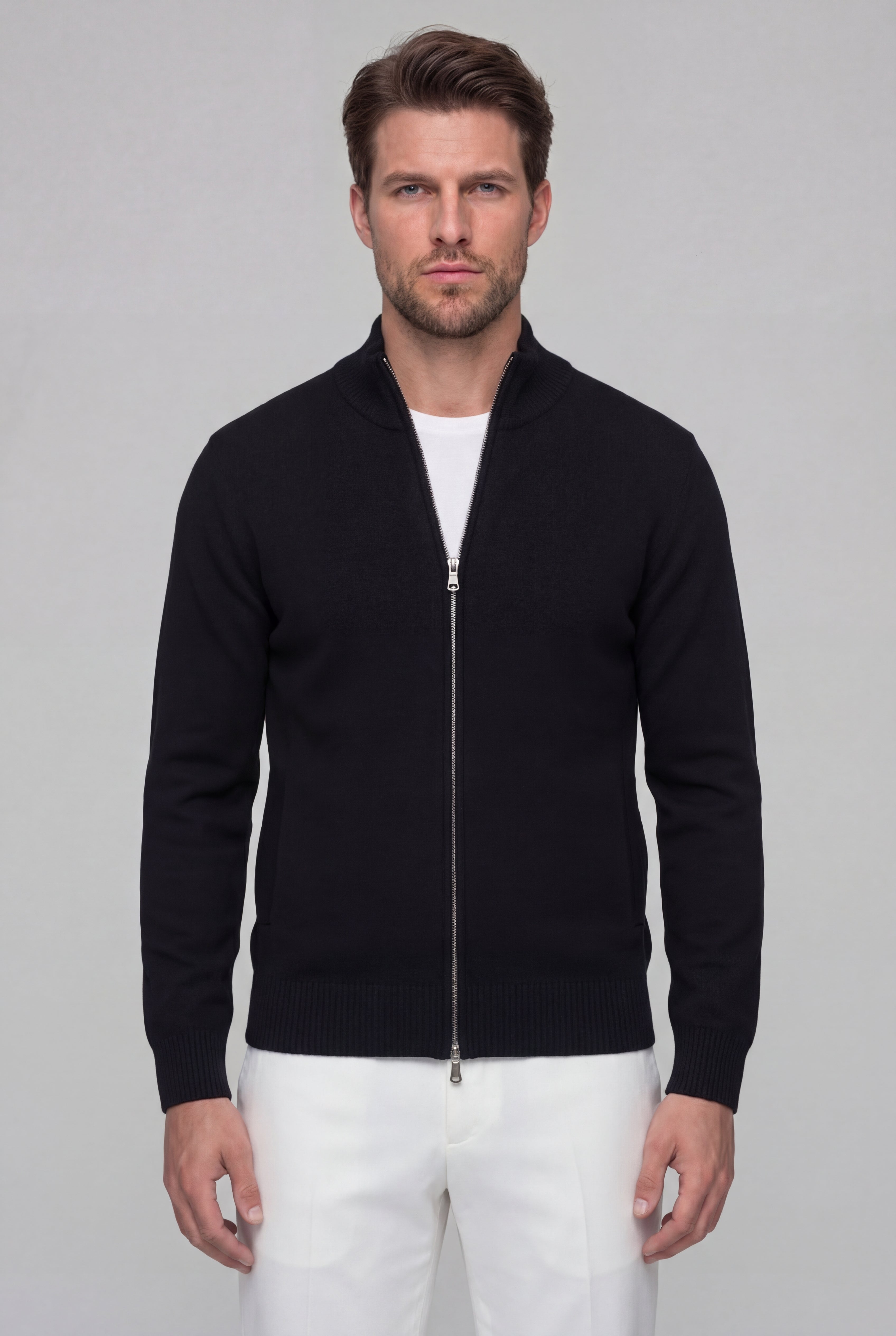 VALERNO ZIP CARDIGAN – BLACK