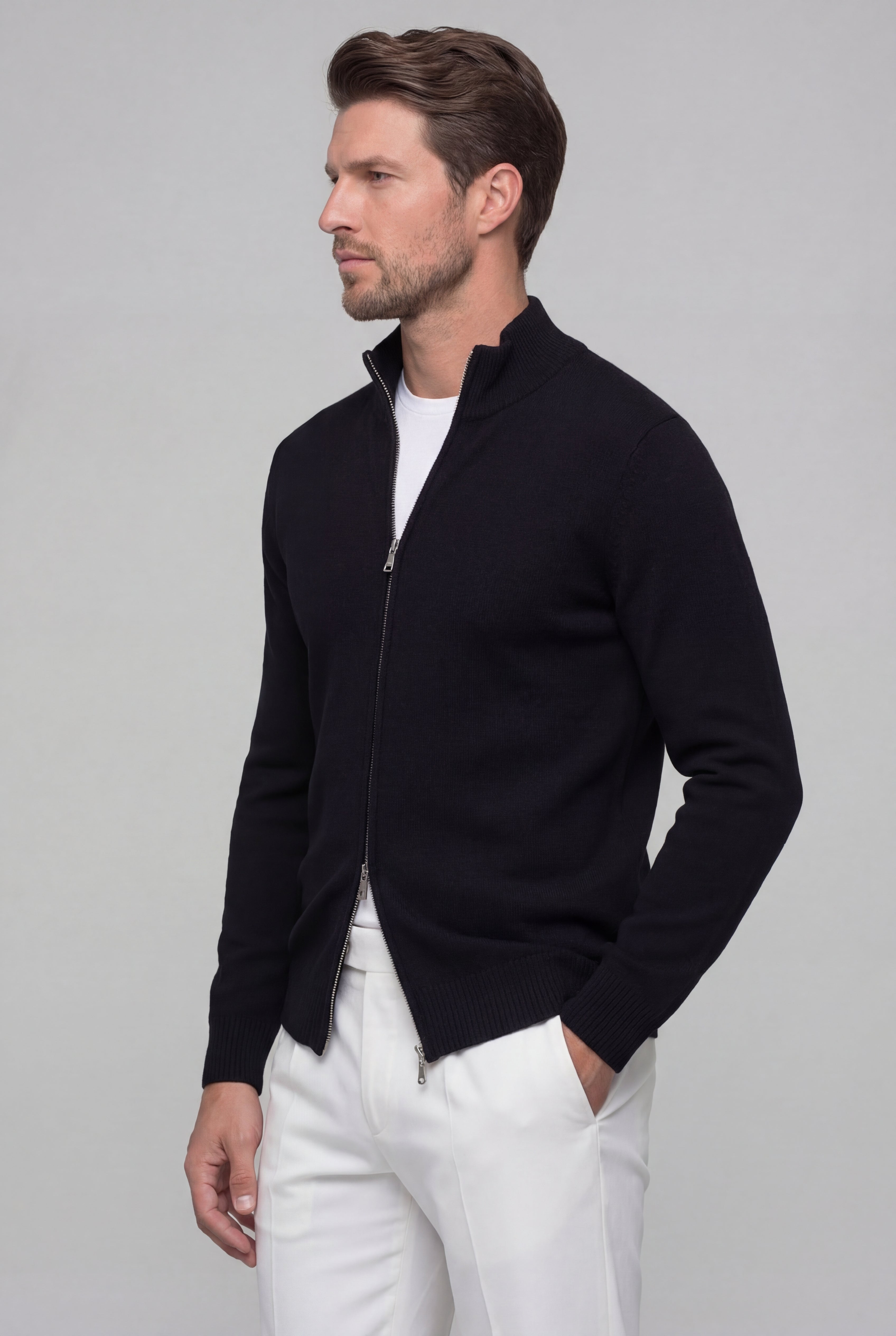 VALERNO ZIP CARDIGAN – BLACK