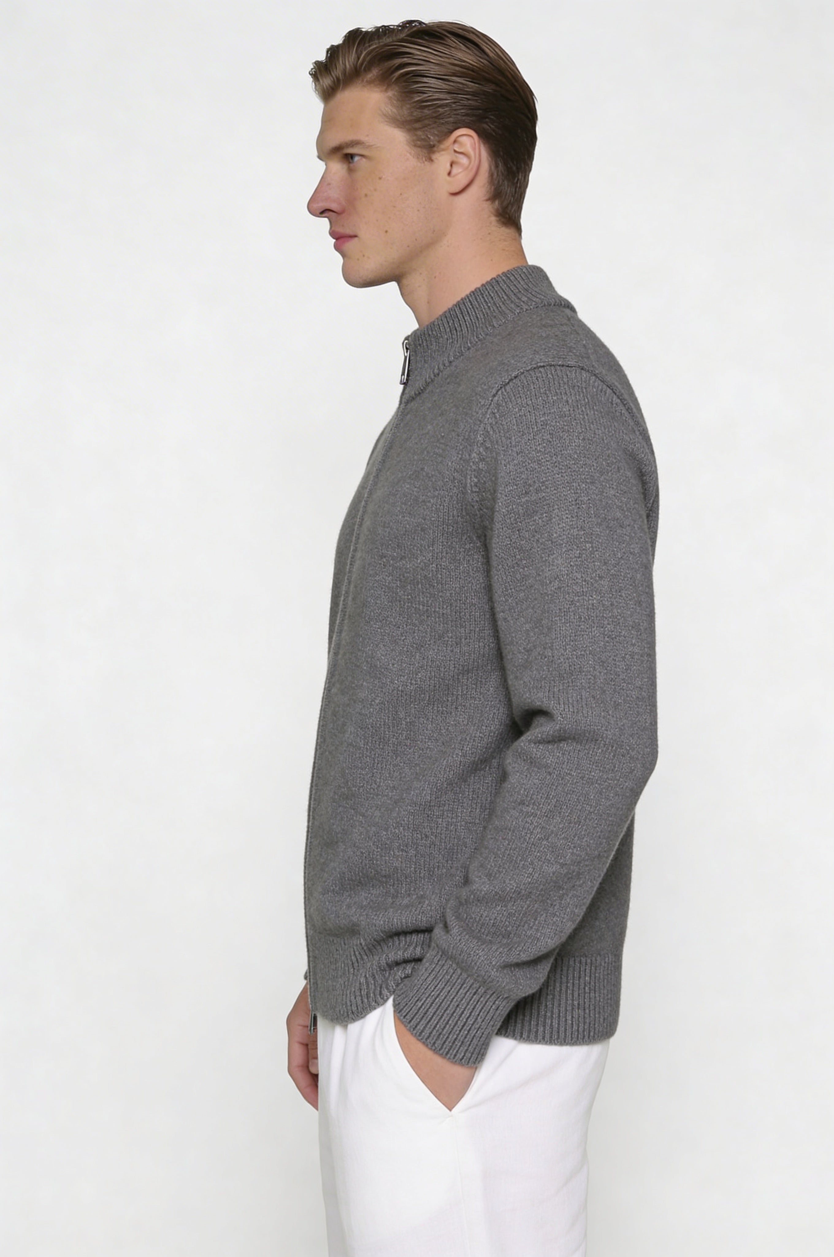 VALERNO ZIP CARDIGAN – GRAY