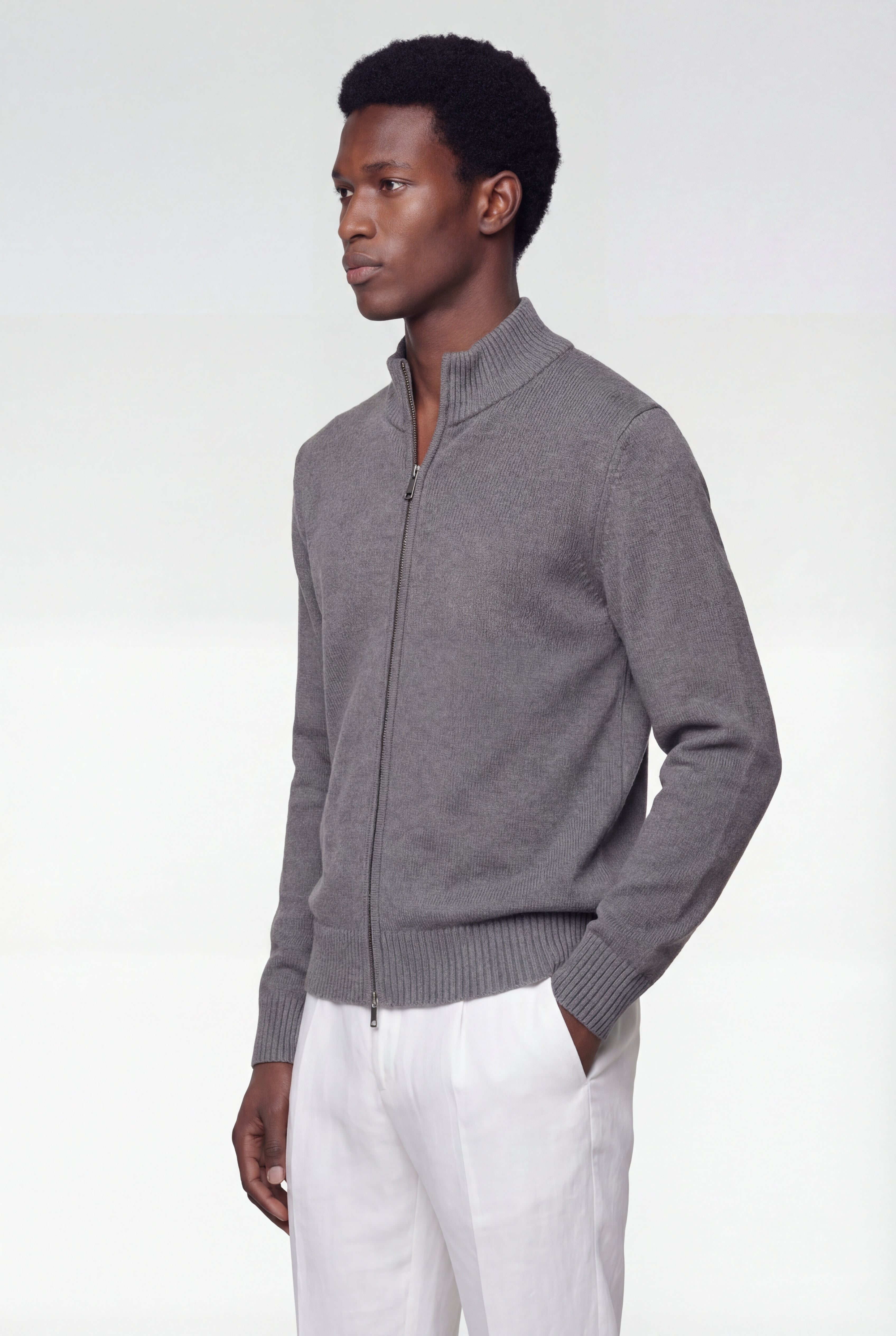 VALERNO ZIP CARDIGAN – GRAY