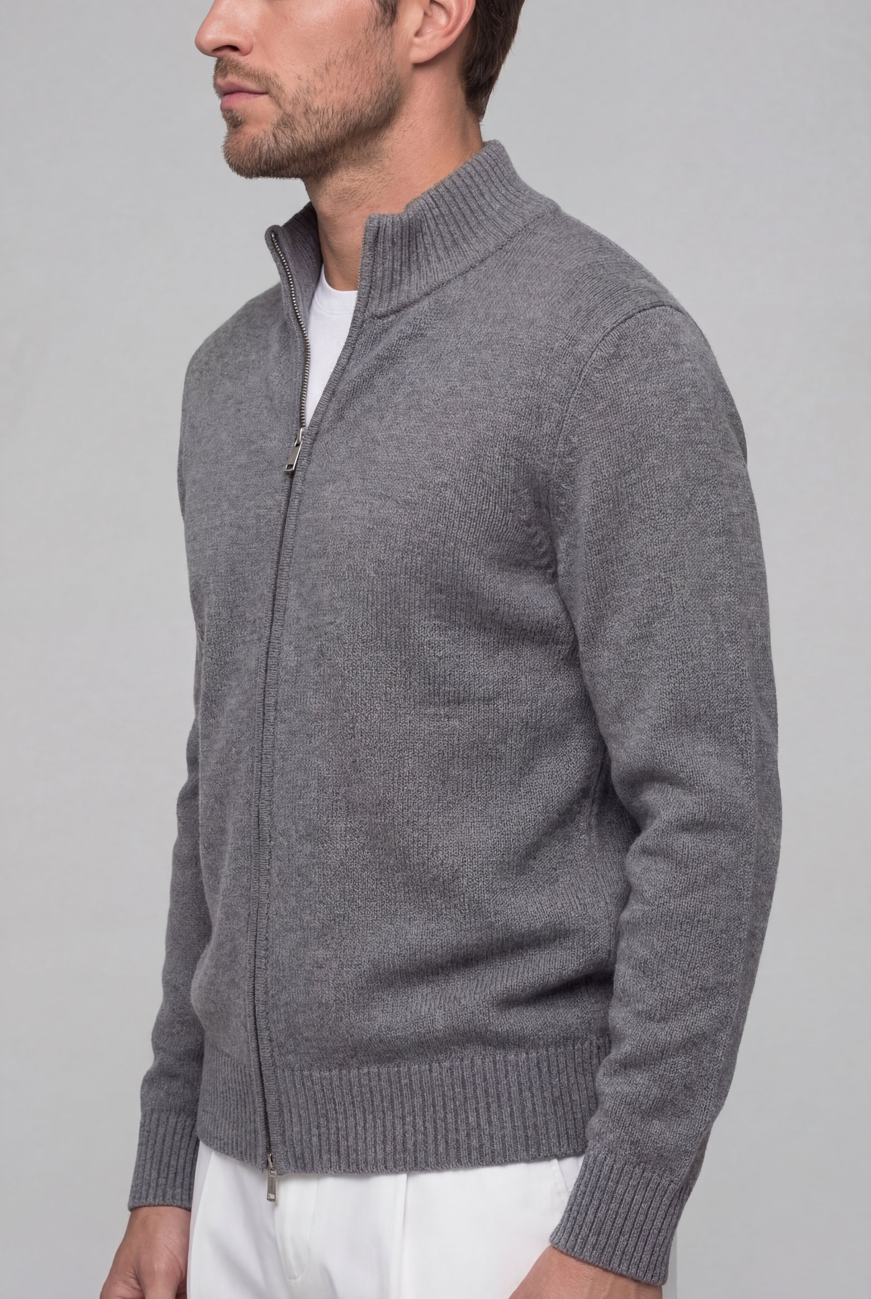 VALERNO ZIP CARDIGAN – GRAY