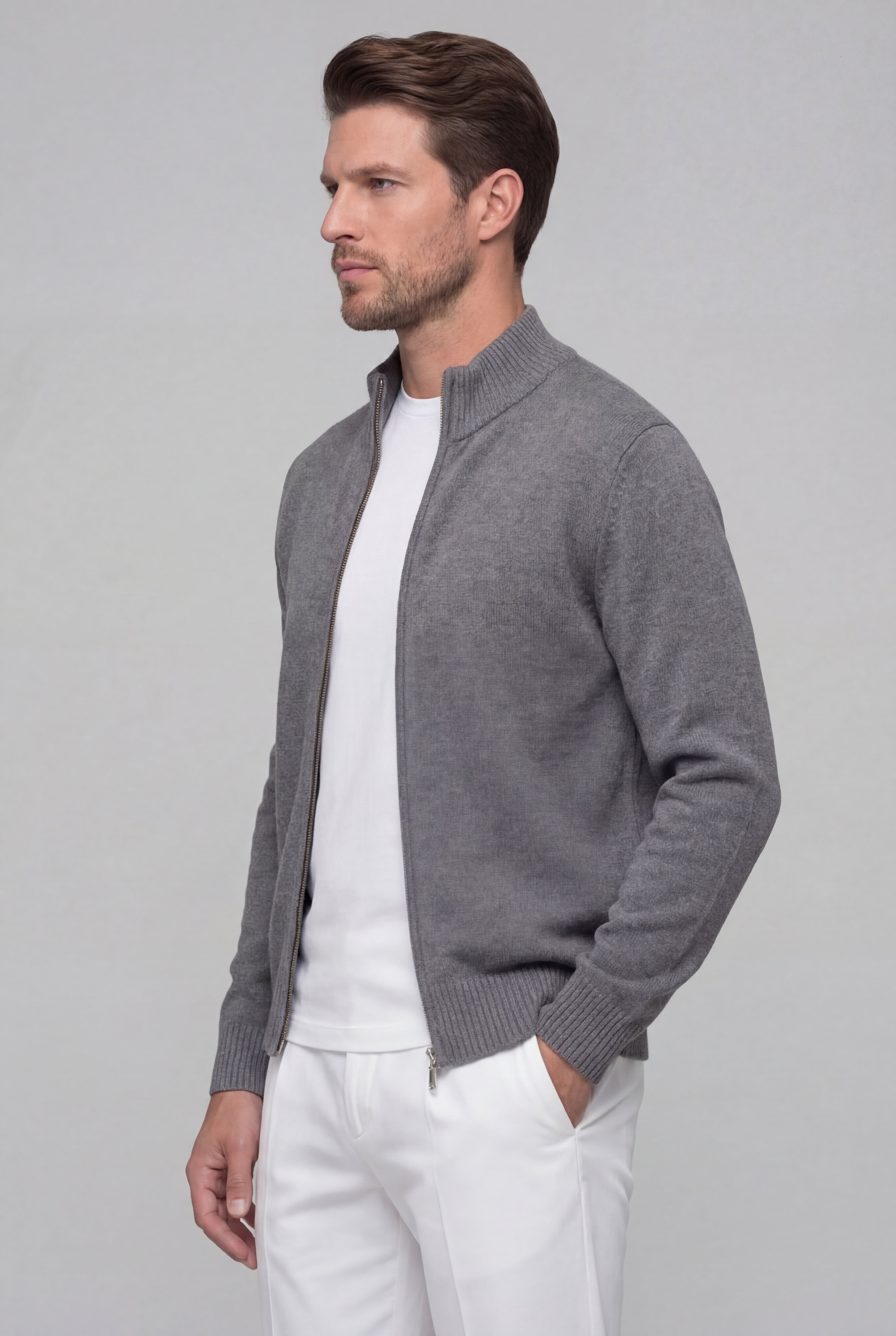 VALERNO ZIP CARDIGAN – GRAY