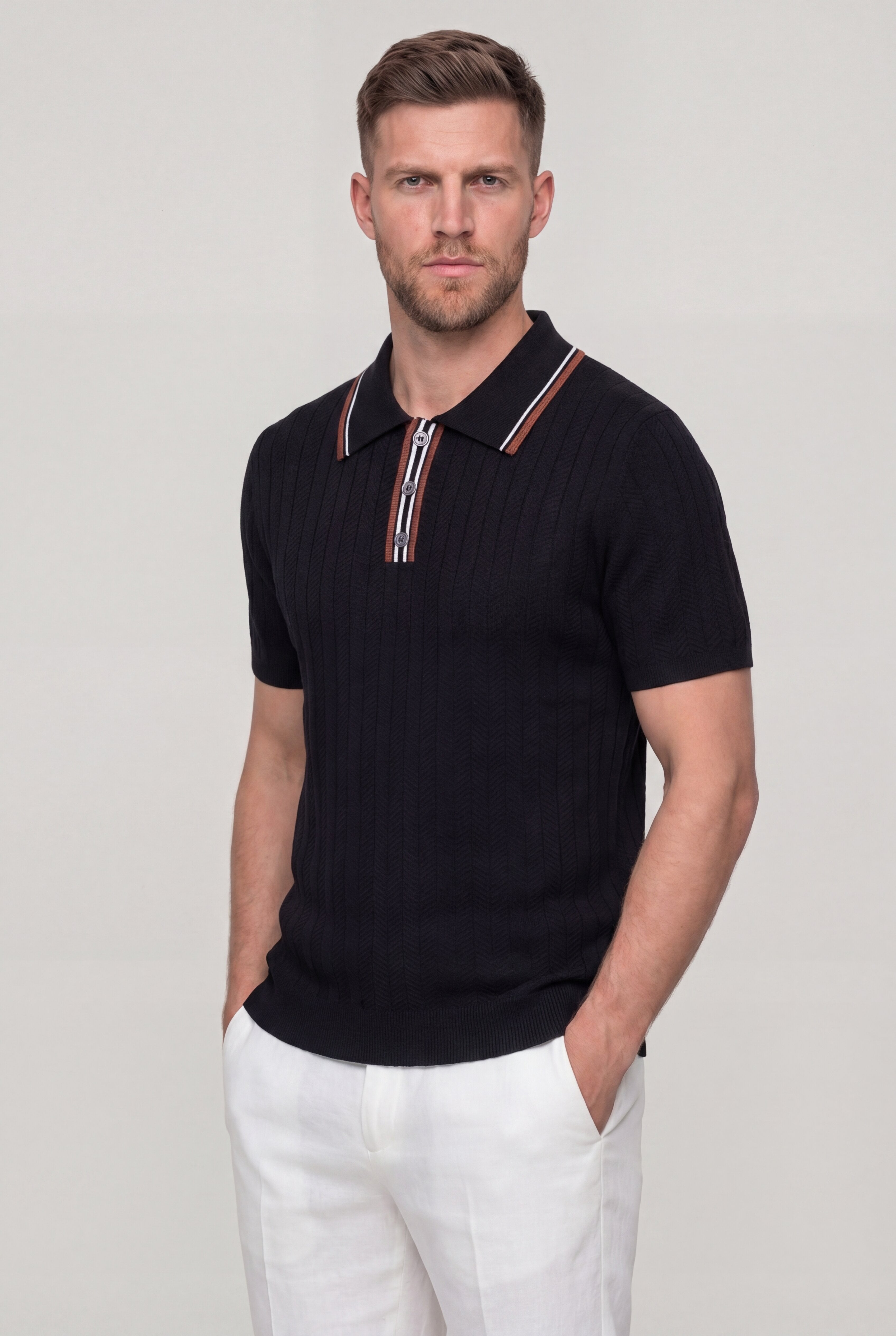 VALTHERIC KNIT POLO SHIRT – BLACK