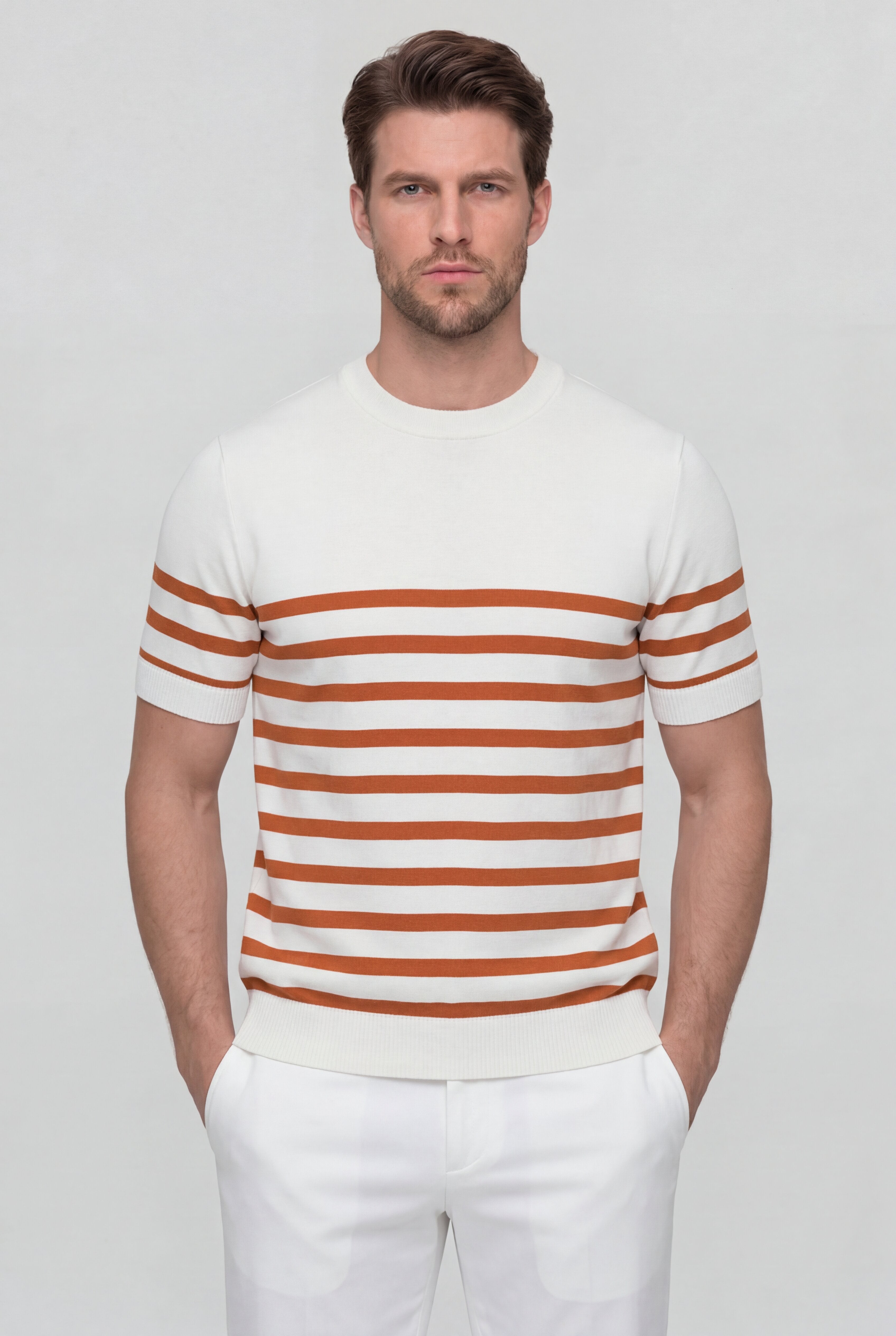 VALTREN STRIPED KNIT T-SHIRT – ORANGE
