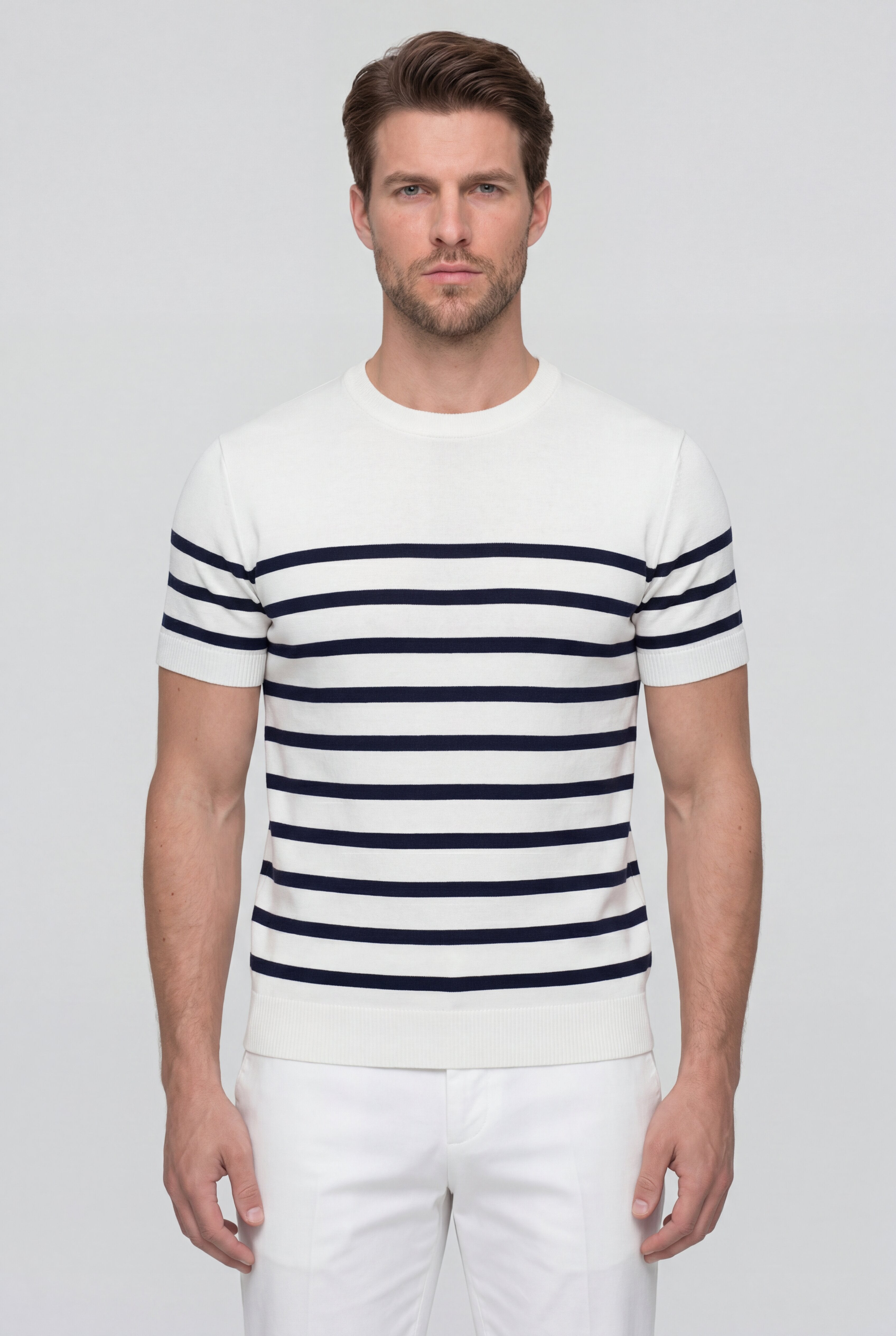 VALTREN STRIPED KNIT T-SHIRT – WHITE