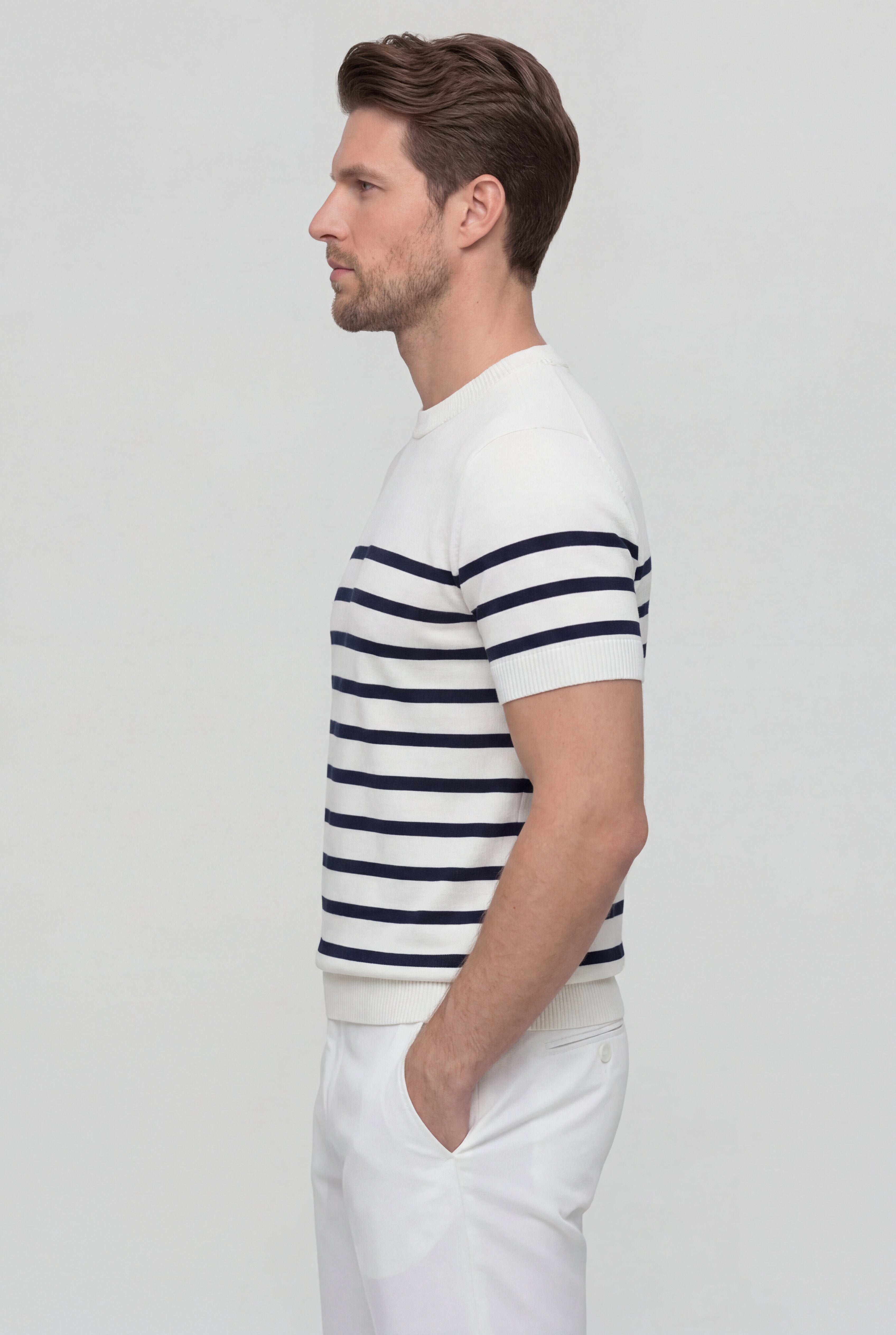 VALTREN STRIPED KNIT T-SHIRT – WHITE