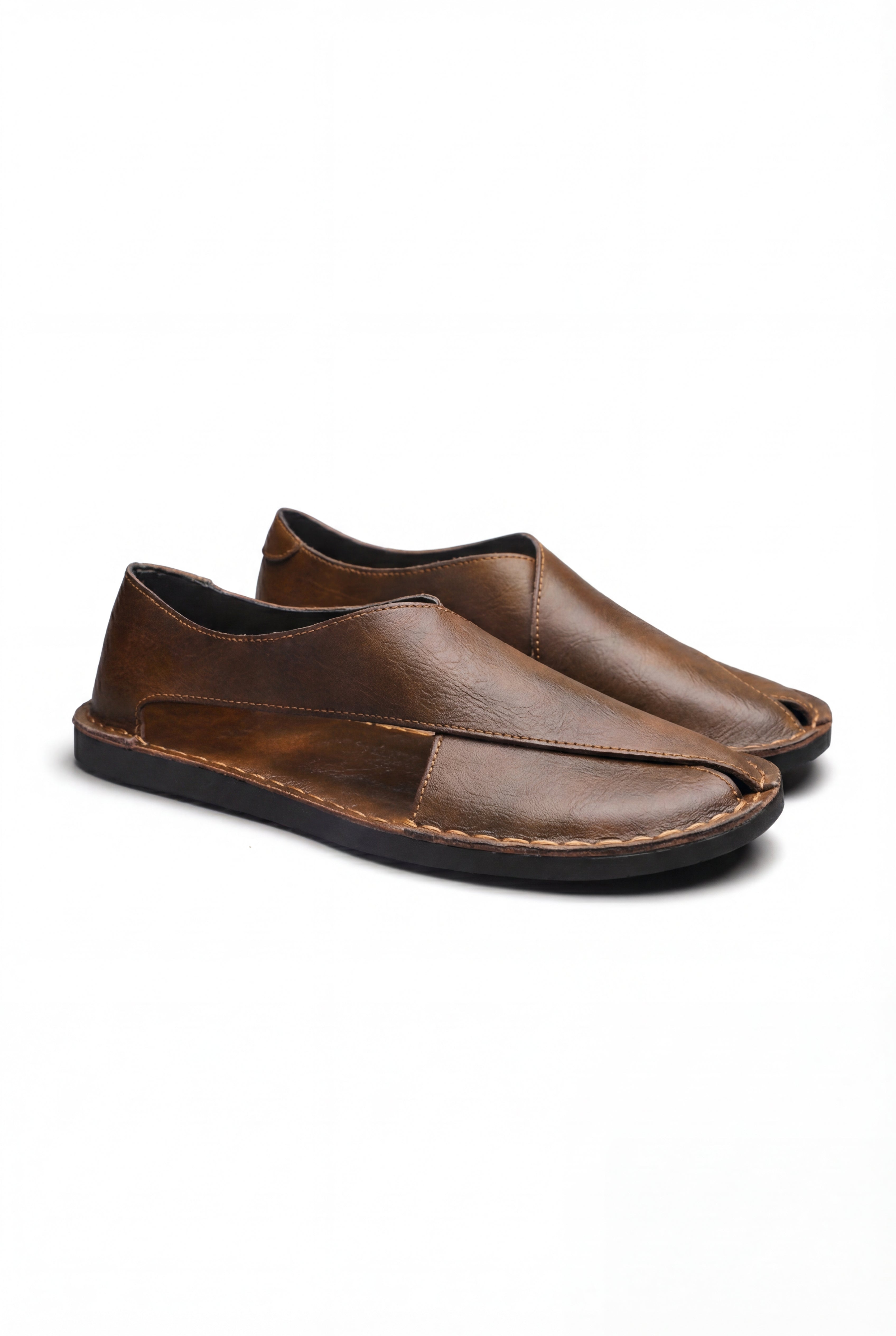 VANDORO OPEN-SIDE LEATHER SANDALS - BROWN