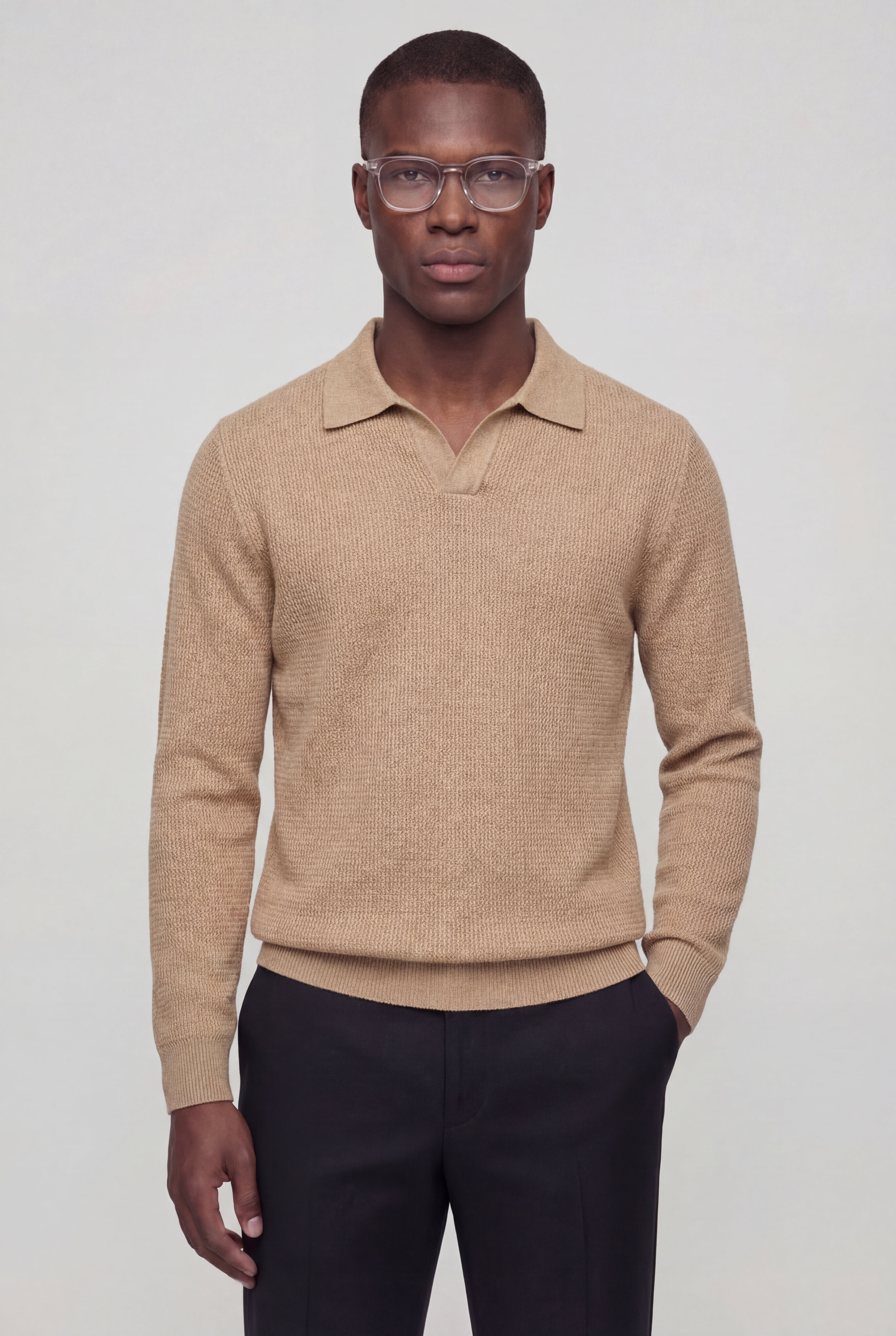 VELTRION KNIT COLLAR SWEATER – BEIGE