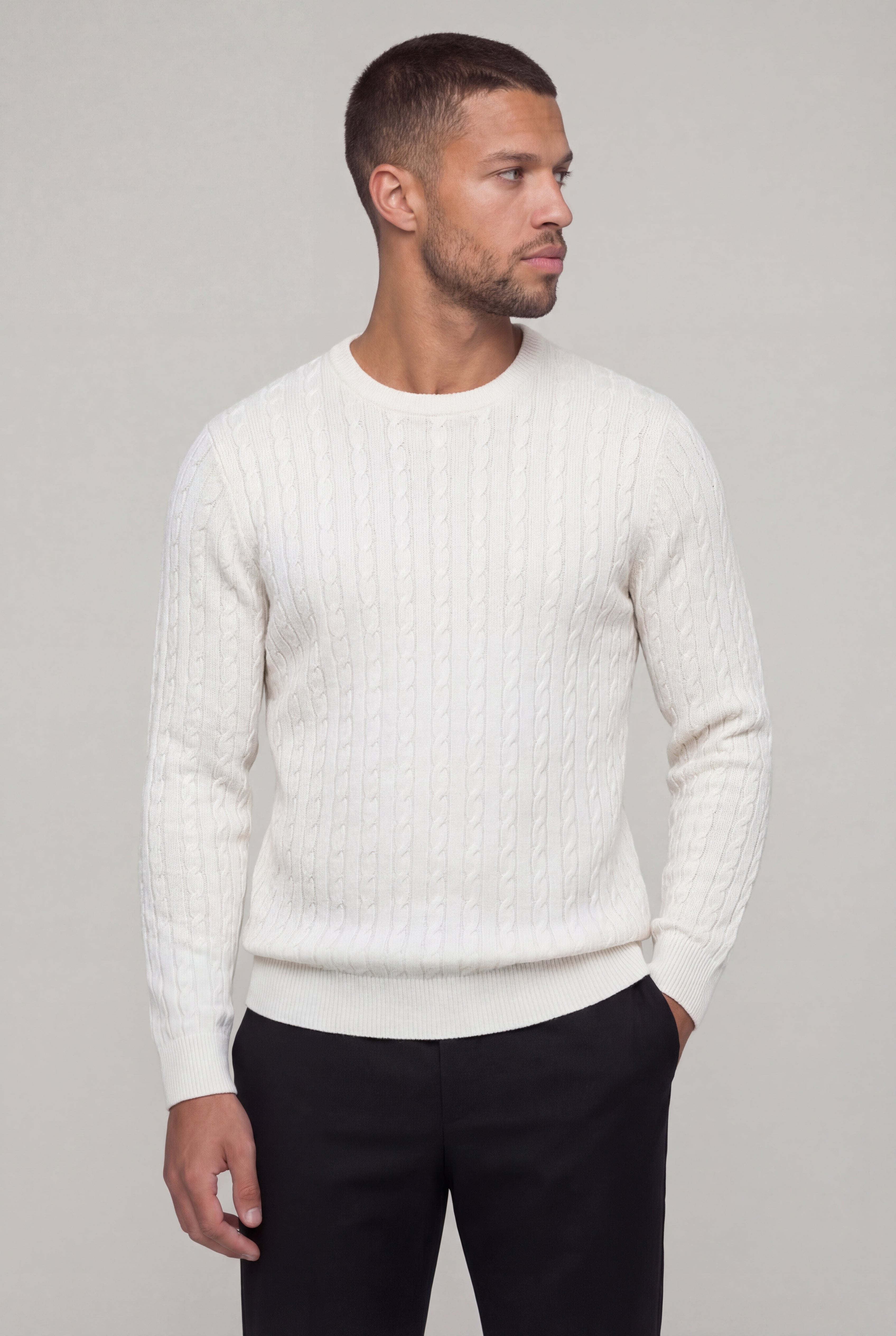 VARCELLO KNIT CREWNECK SWEATER – WHITE
