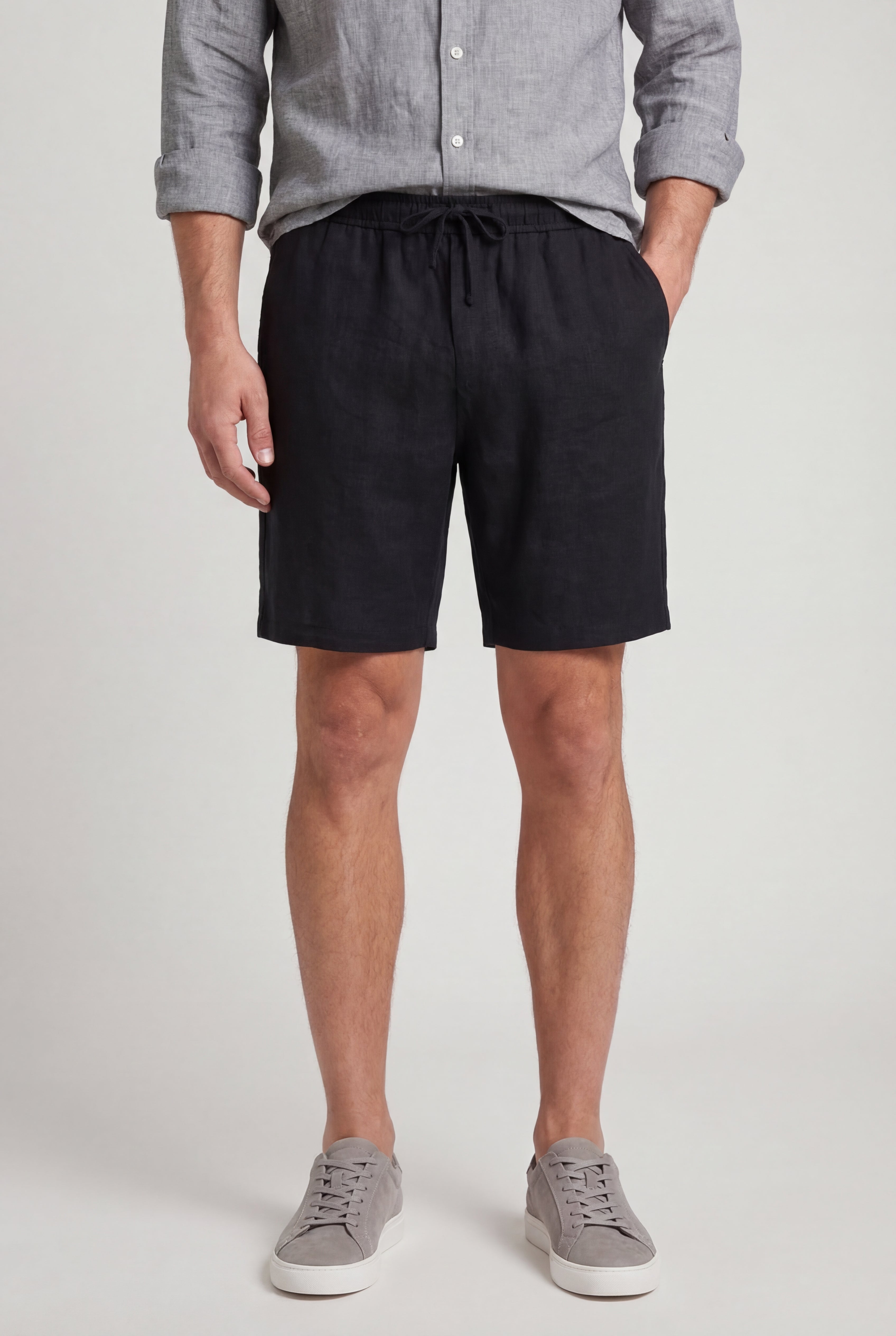 VARCENO LINEN SHORTS – BLACK