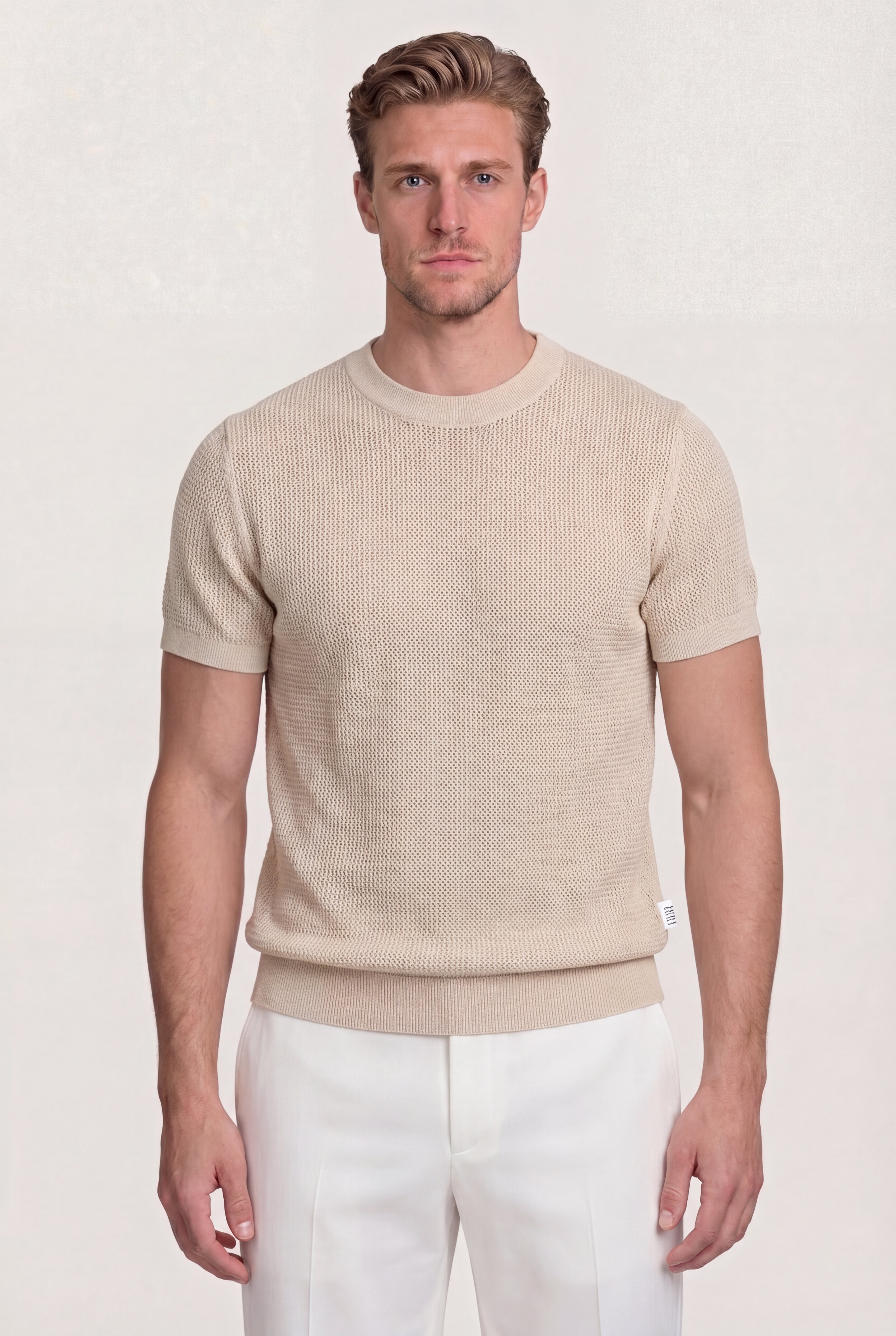 VELMORI COTTON KNIT T-SHIRT – BEIGE