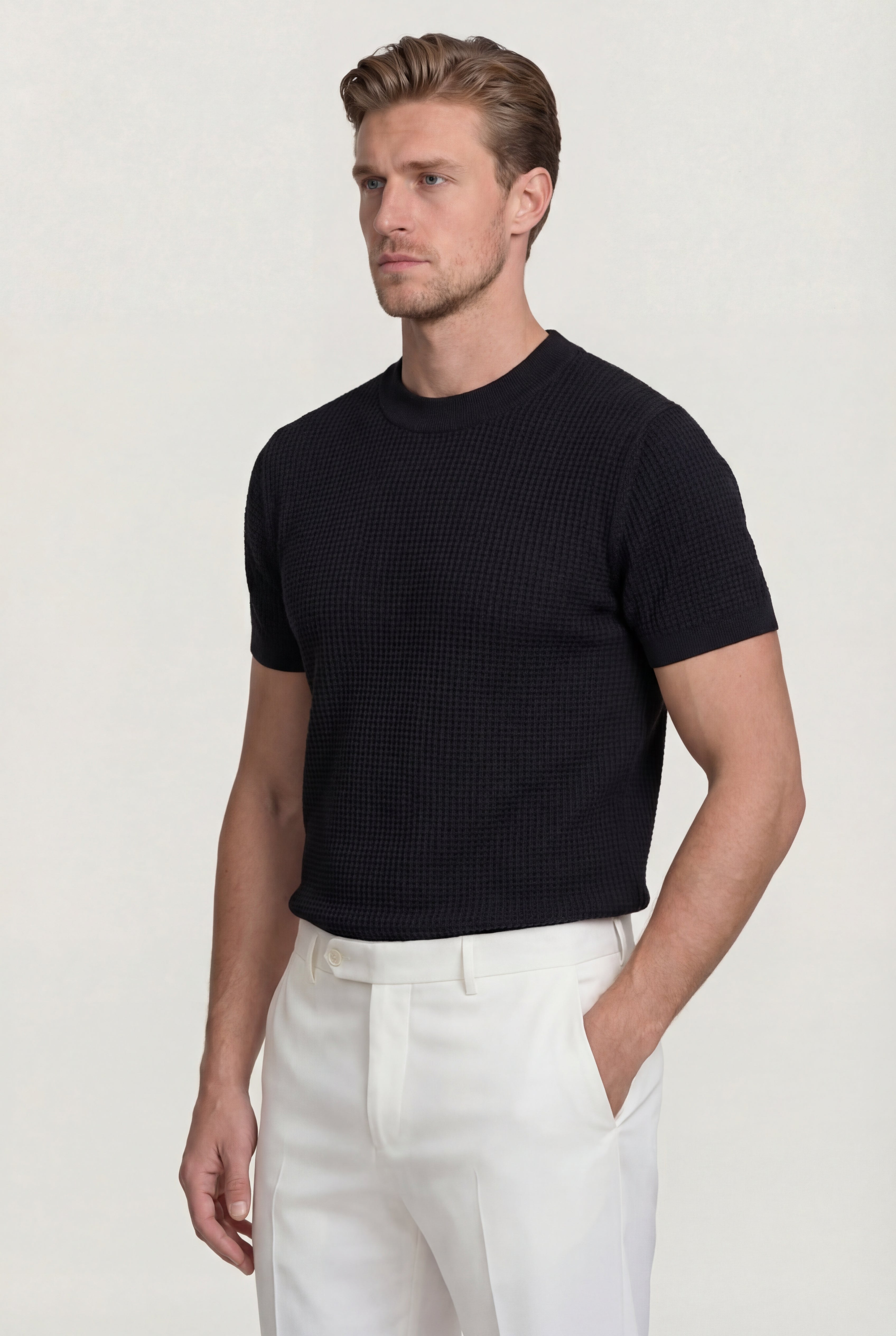 VELMORI COTTON KNIT T-SHIRT – BLACK