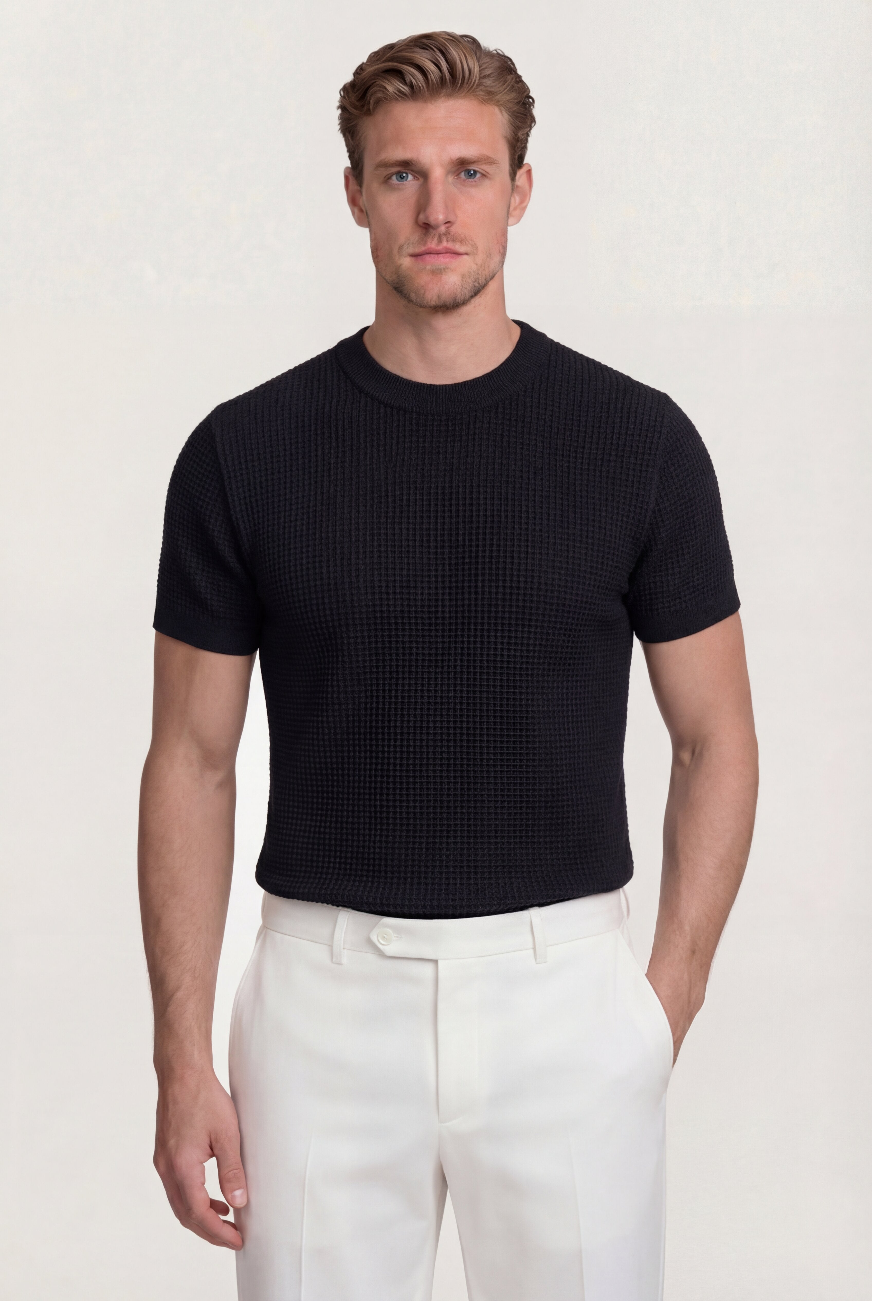 VELMORI COTTON KNIT T-SHIRT – BLACK