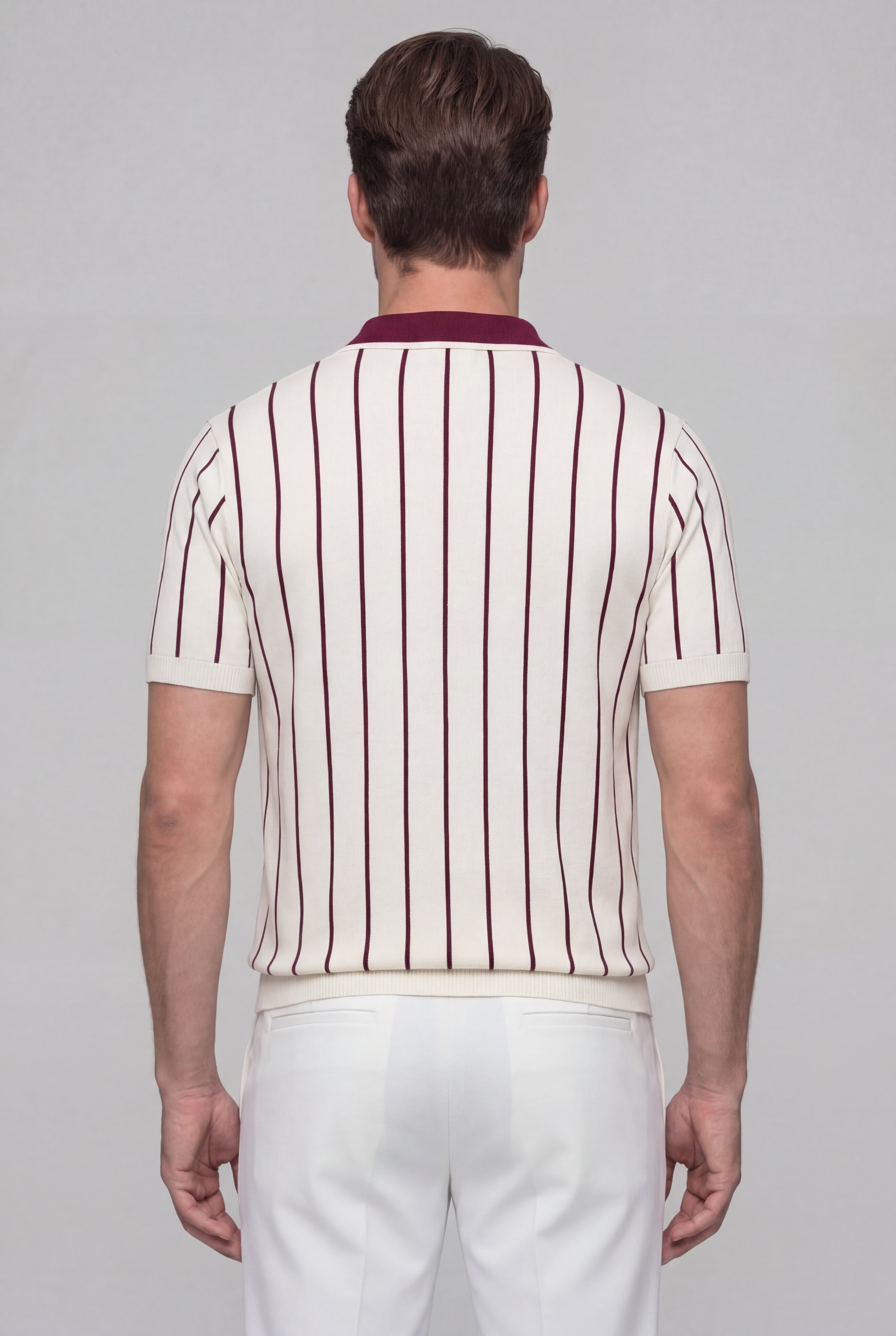 VELORIN STRIPED KNIT POLO SHIRT – WHITE