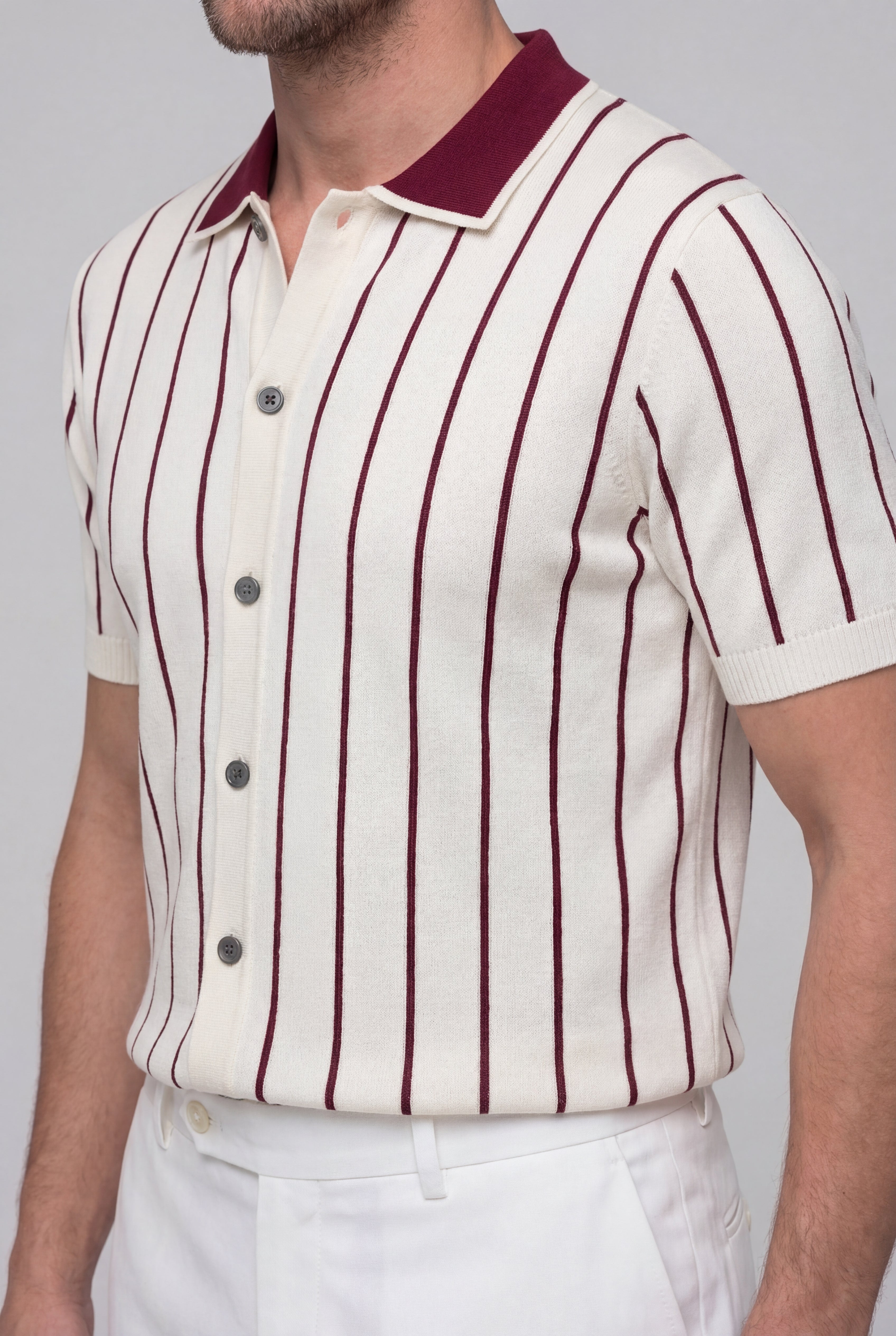 VELORIN STRIPED KNIT POLO SHIRT – WHITE