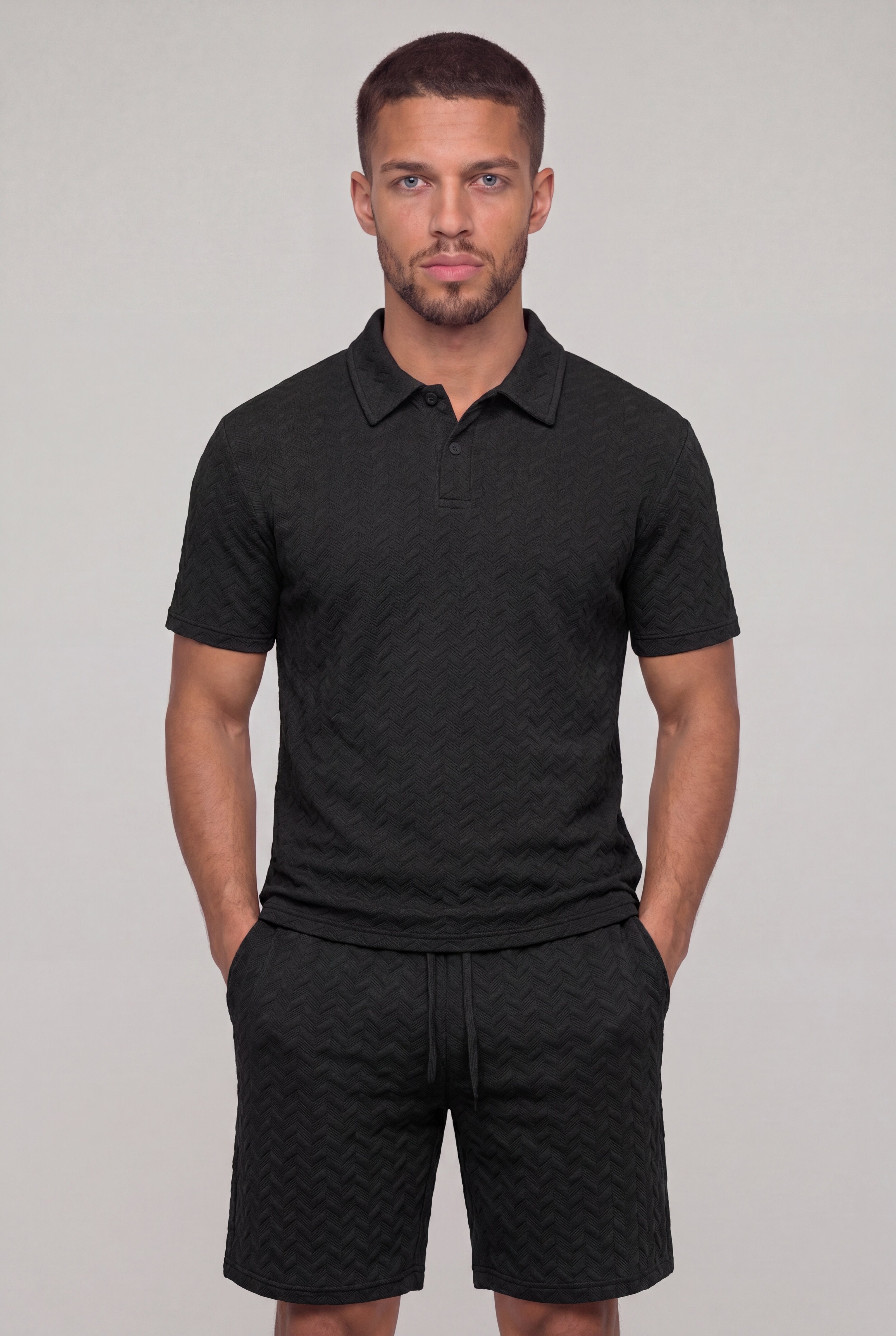 VELRICO TEXTURED POLO SET - BLACK