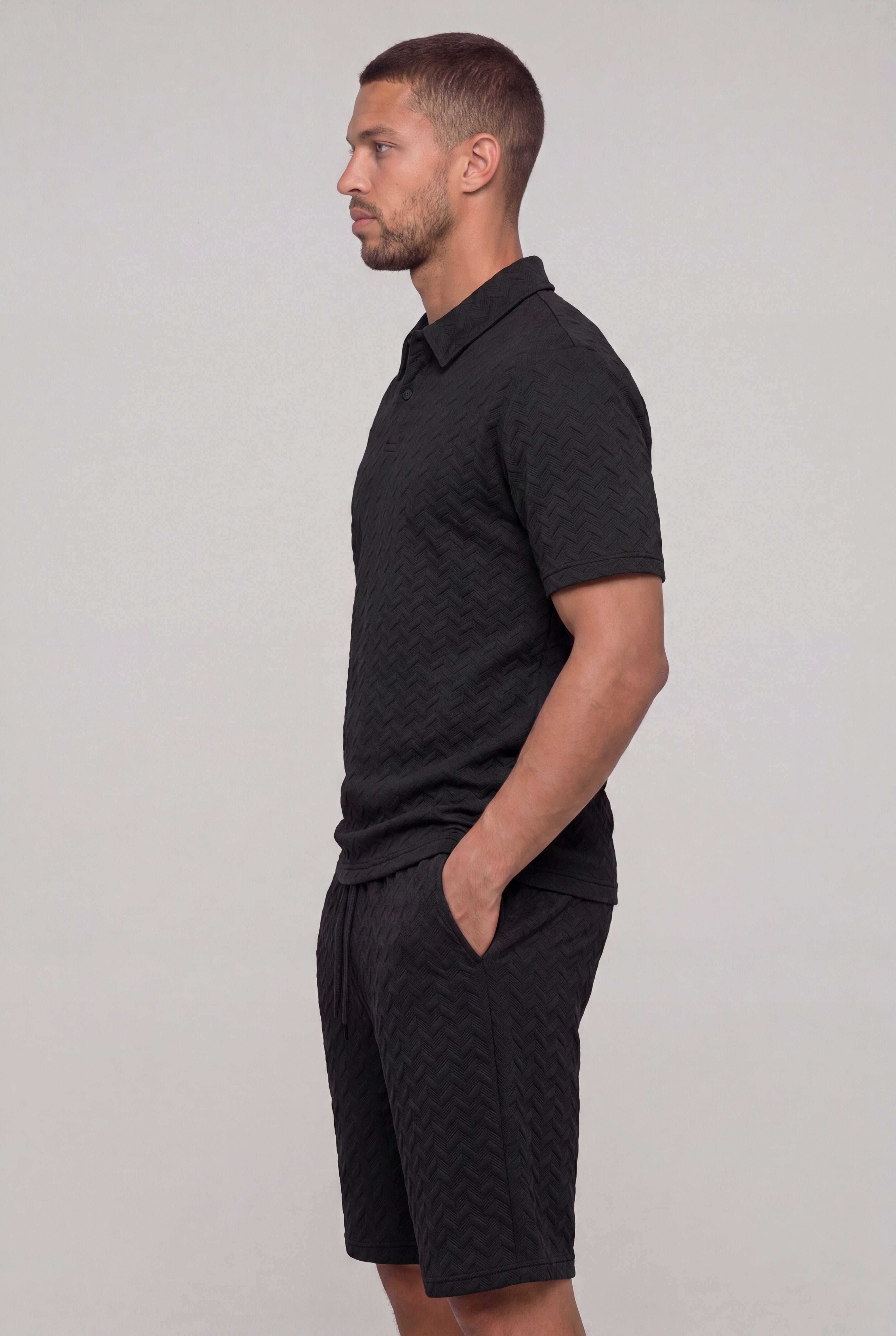 VELRICO TEXTURED POLO SET - BLACK