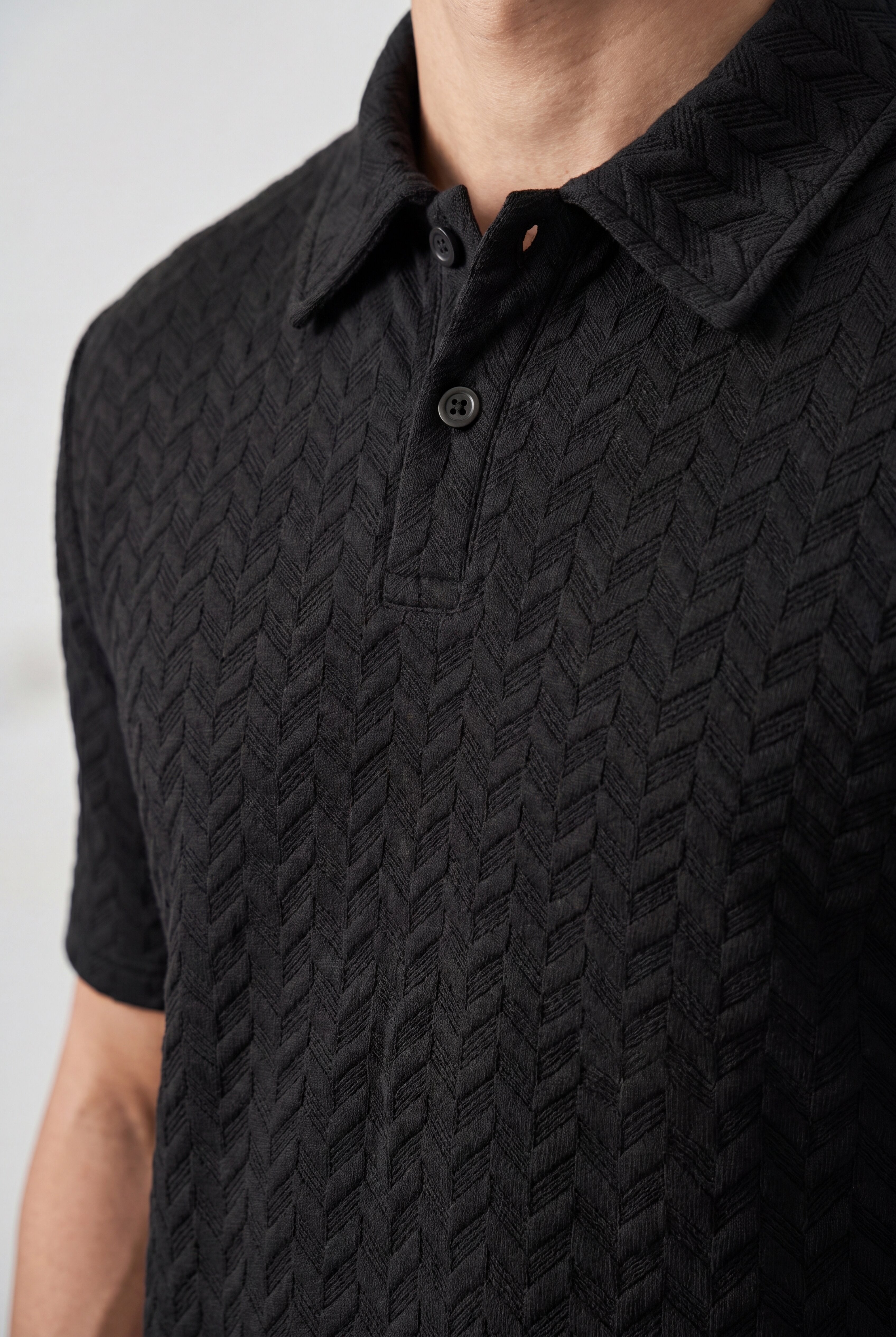 VELRICO TEXTURED POLO SET - BLACK