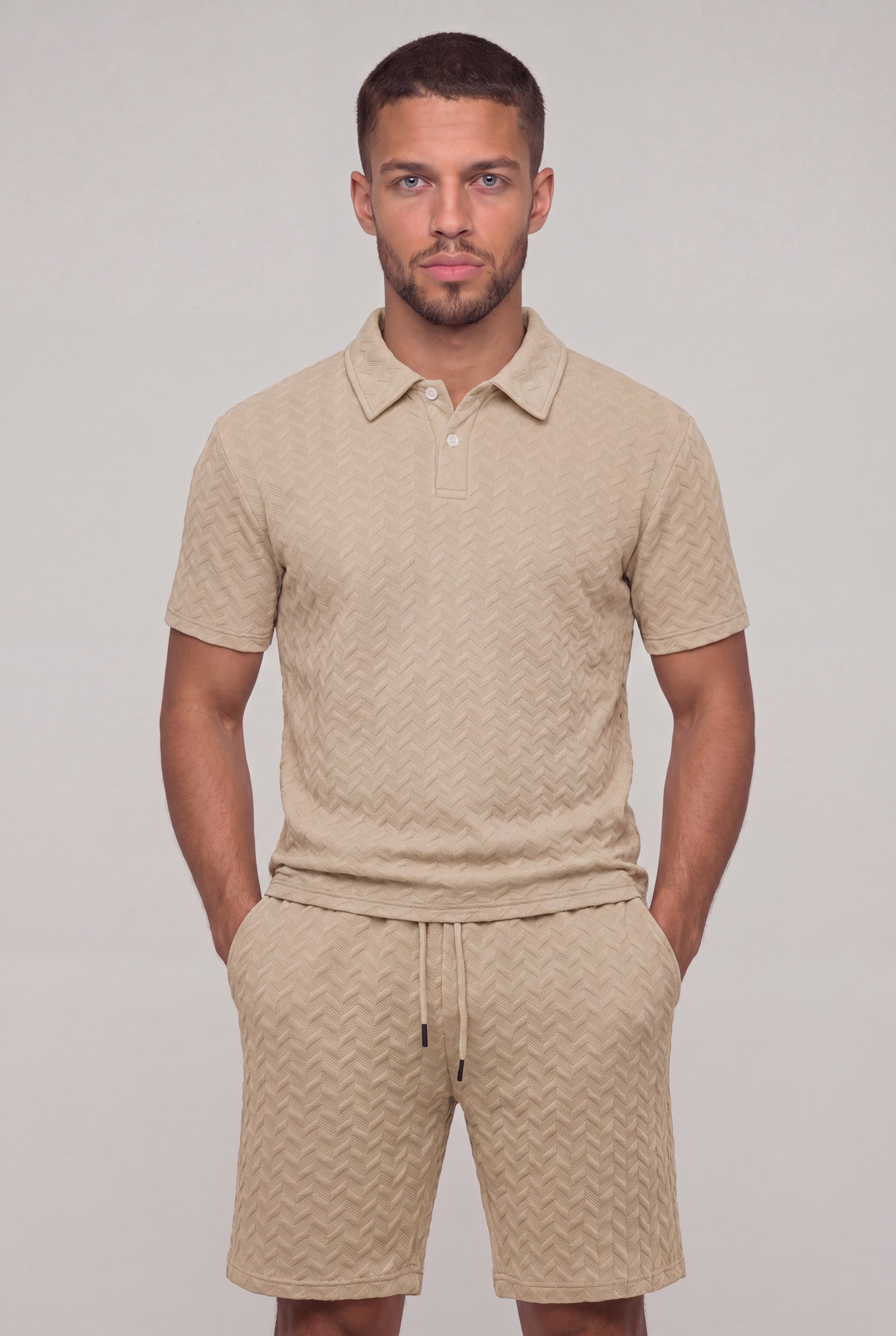 VELRICO TEXTURED POLO SET - KHAKI